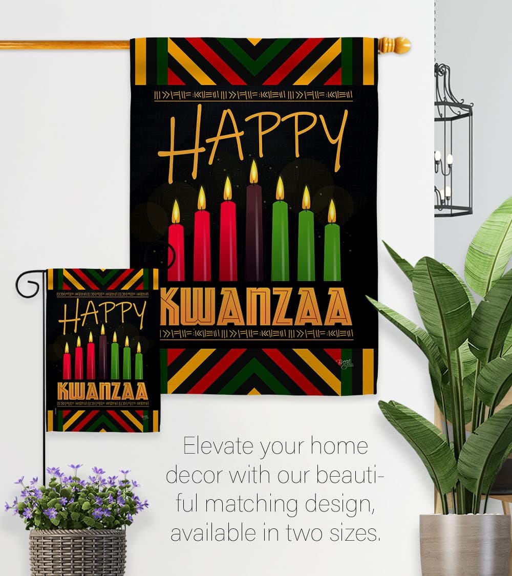 Breeze Decor Kwanzaa Greeting Garden Flag Set with Stand Winter Kinara Candles C - Thumbnail 8