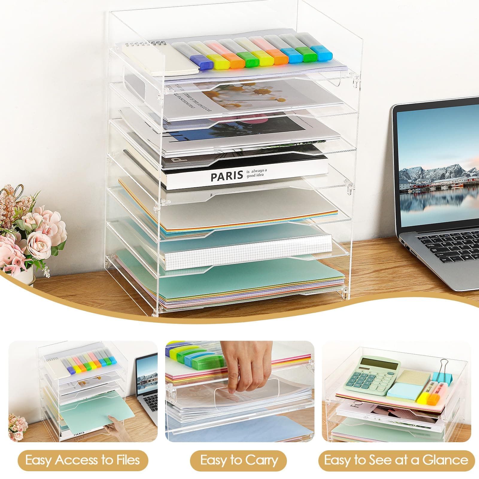 MaxGear 7 Tier Acrylic Paper Tray, Clear File Trays, Acrylic Clear Letter Tray O - Thumbnail 5