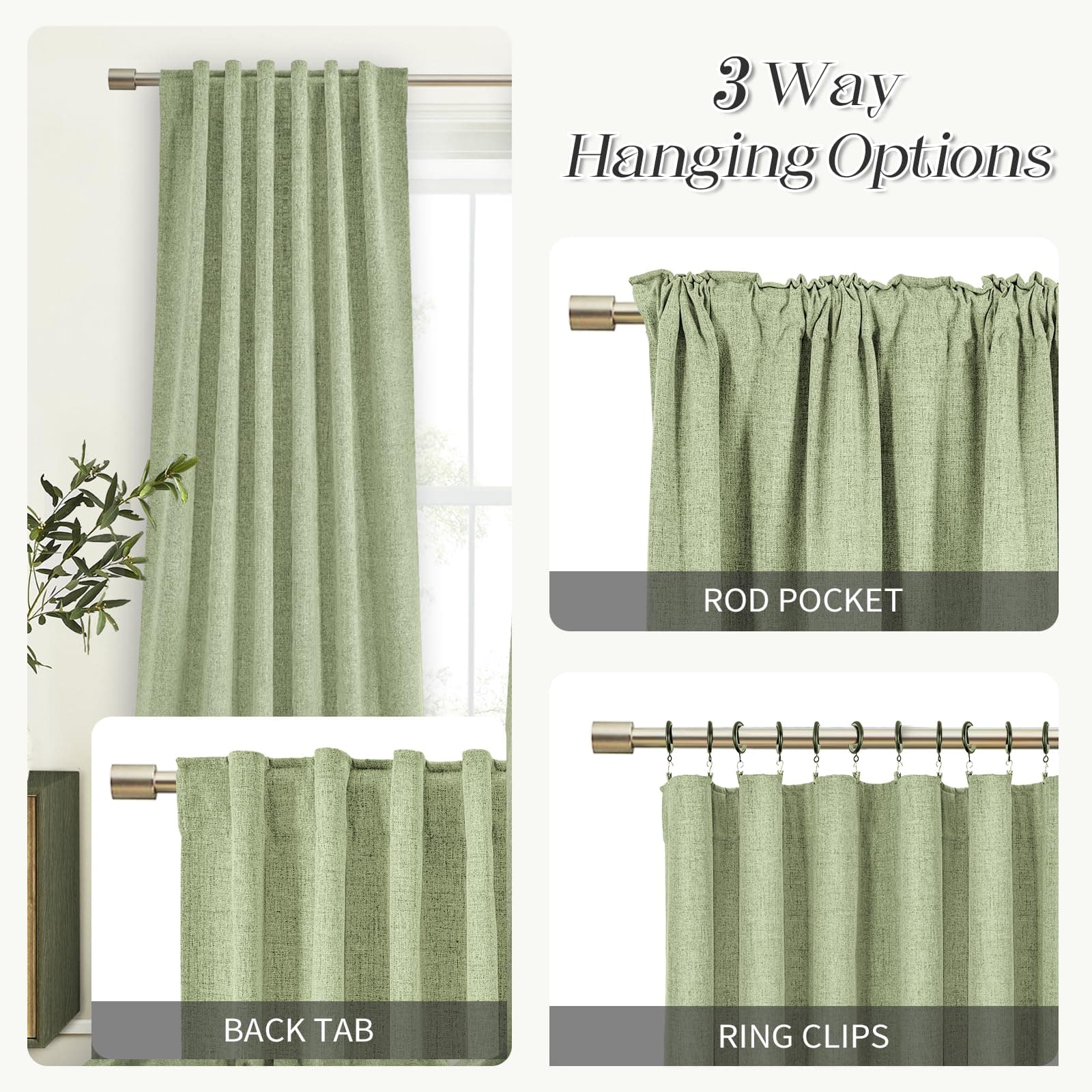 PANGSINNE 100% Blackout Curtains for Bedroom, Pair of Energy Smart & Noise Block - Thumbnail 3