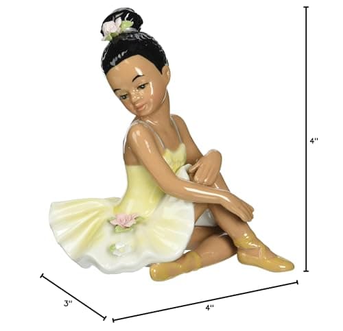 Cosmos 10123 Fine Porcelain African American Ballerina in Yellow Dress Figurine, - Thumbnail 5
