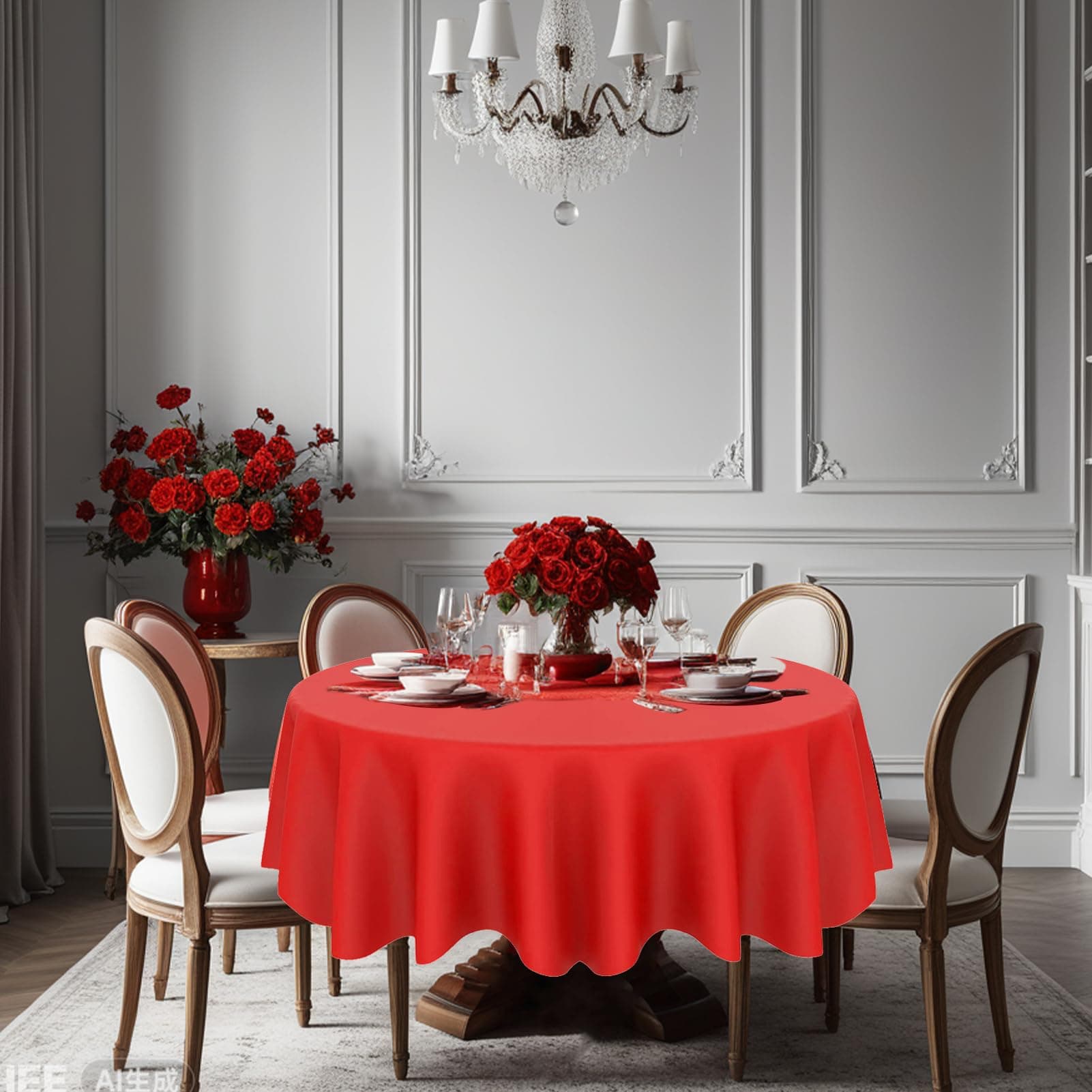 CIEOVO 12 Pcs Valentine's Day Plastic Tablecloths, Disposable Round Red Pink Tab - Thumbnail 6