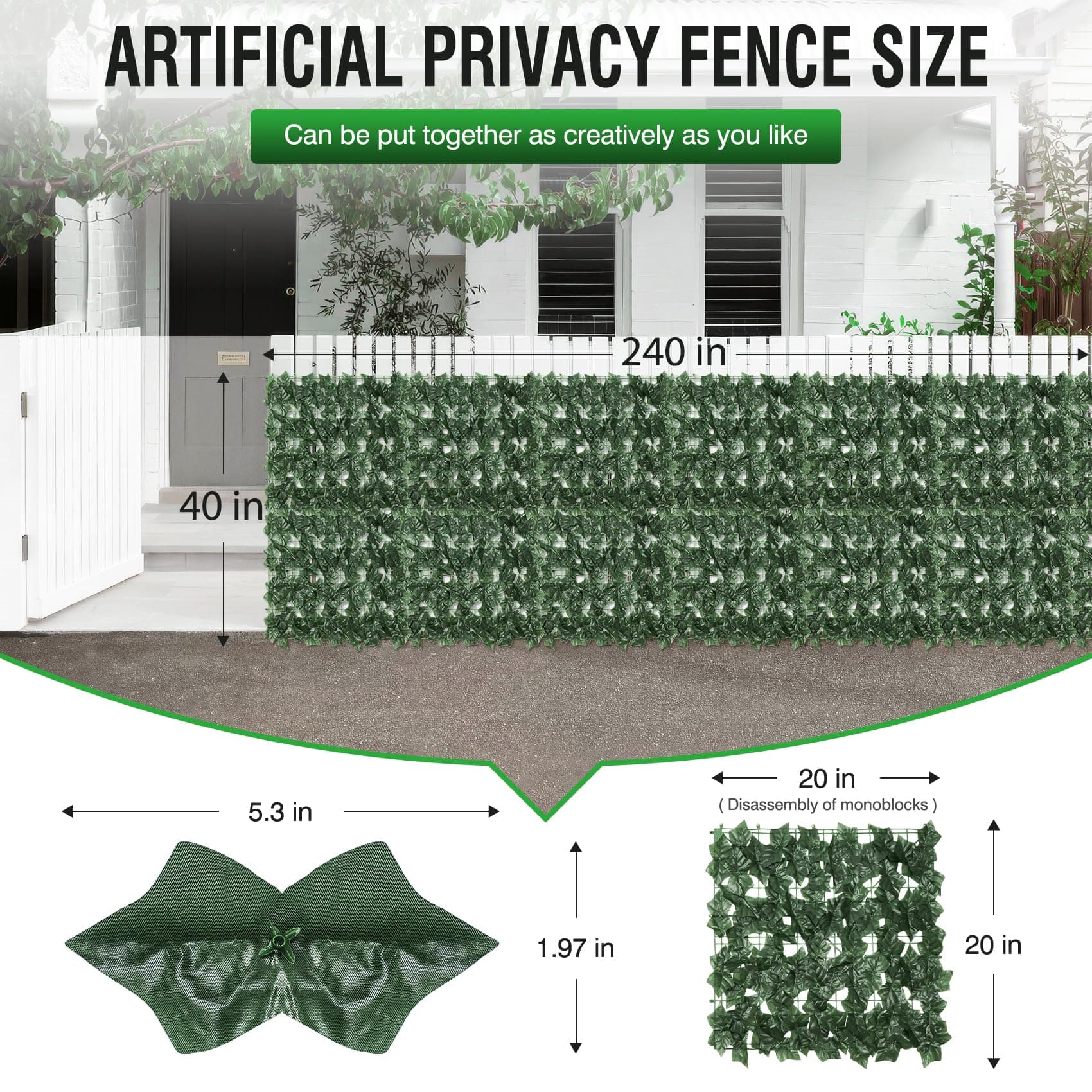 Artificial Ivy Privacy Fence Wall Screen,240X40in Privacy Fence Panels Privacy F - Thumbnail 2