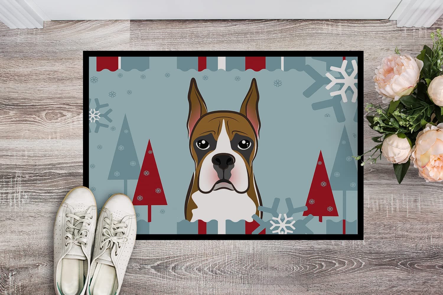 Caroline's Treasures BB1719JMAT Winter Holiday Boxer Doormat 24x36 Front Door Ma - Thumbnail 2