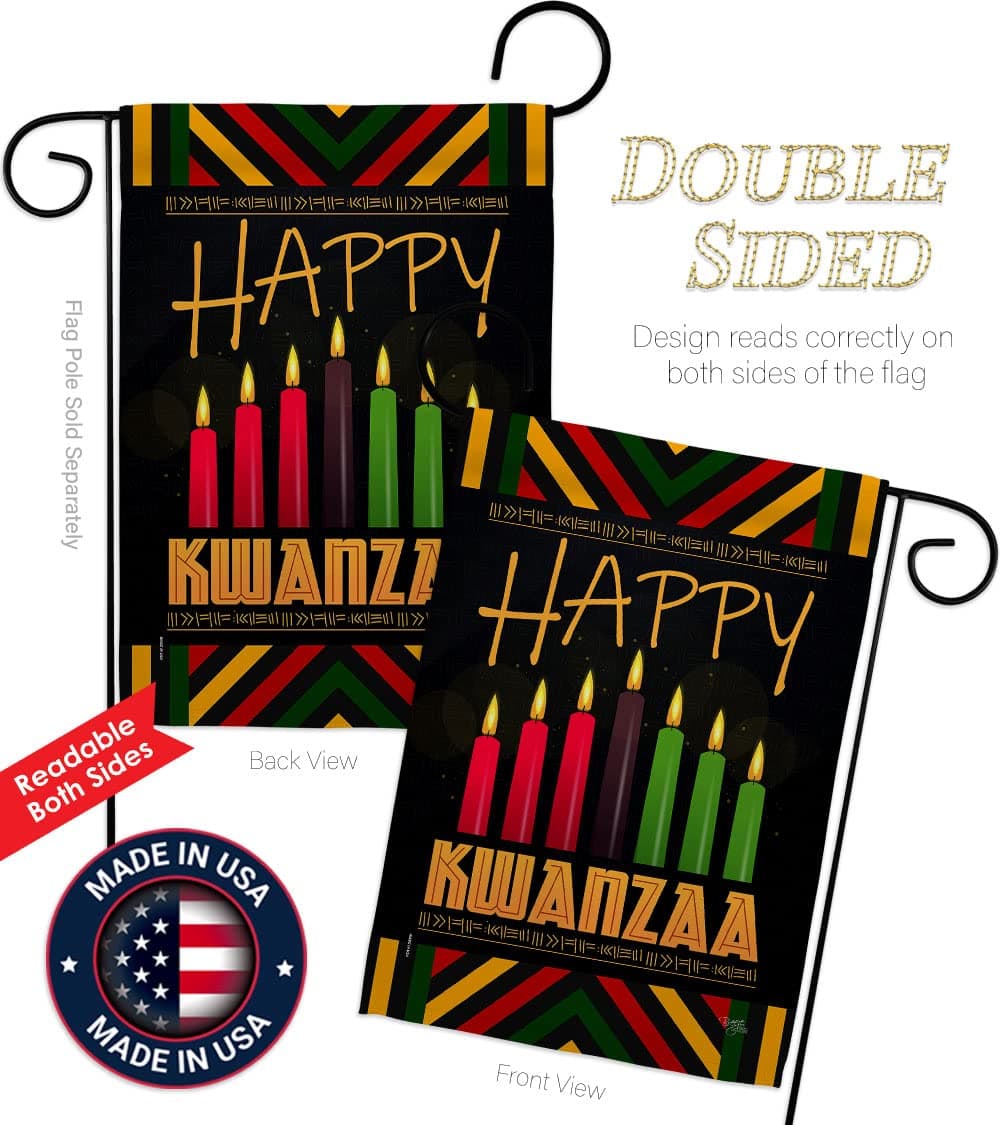 Breeze Decor Kwanzaa Greeting Garden Flag Set with Stand Winter Kinara Candles C - Thumbnail 3