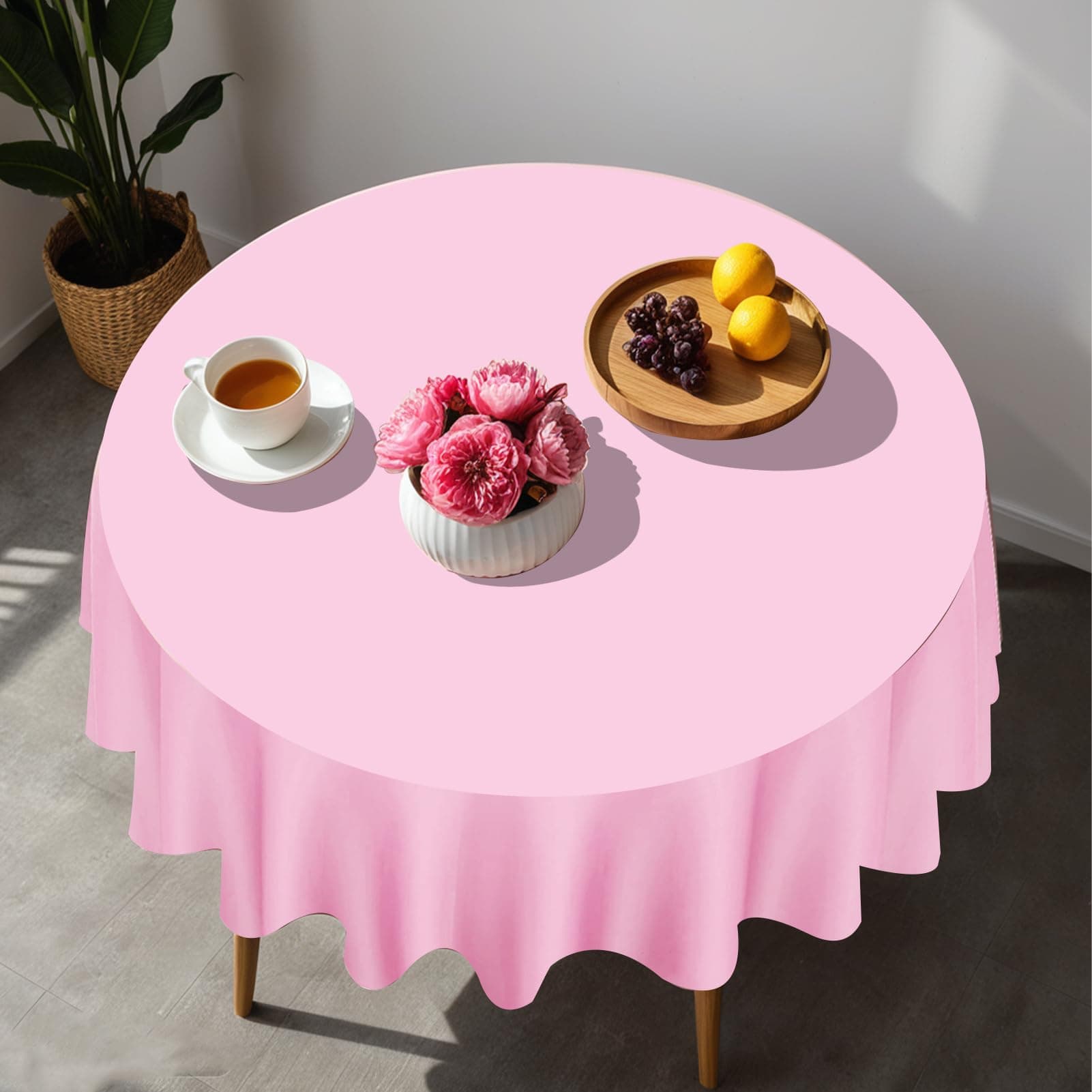 CIEOVO 12 Pcs Valentine's Day Plastic Tablecloths, Disposable Round Red Pink Tab - Thumbnail 7