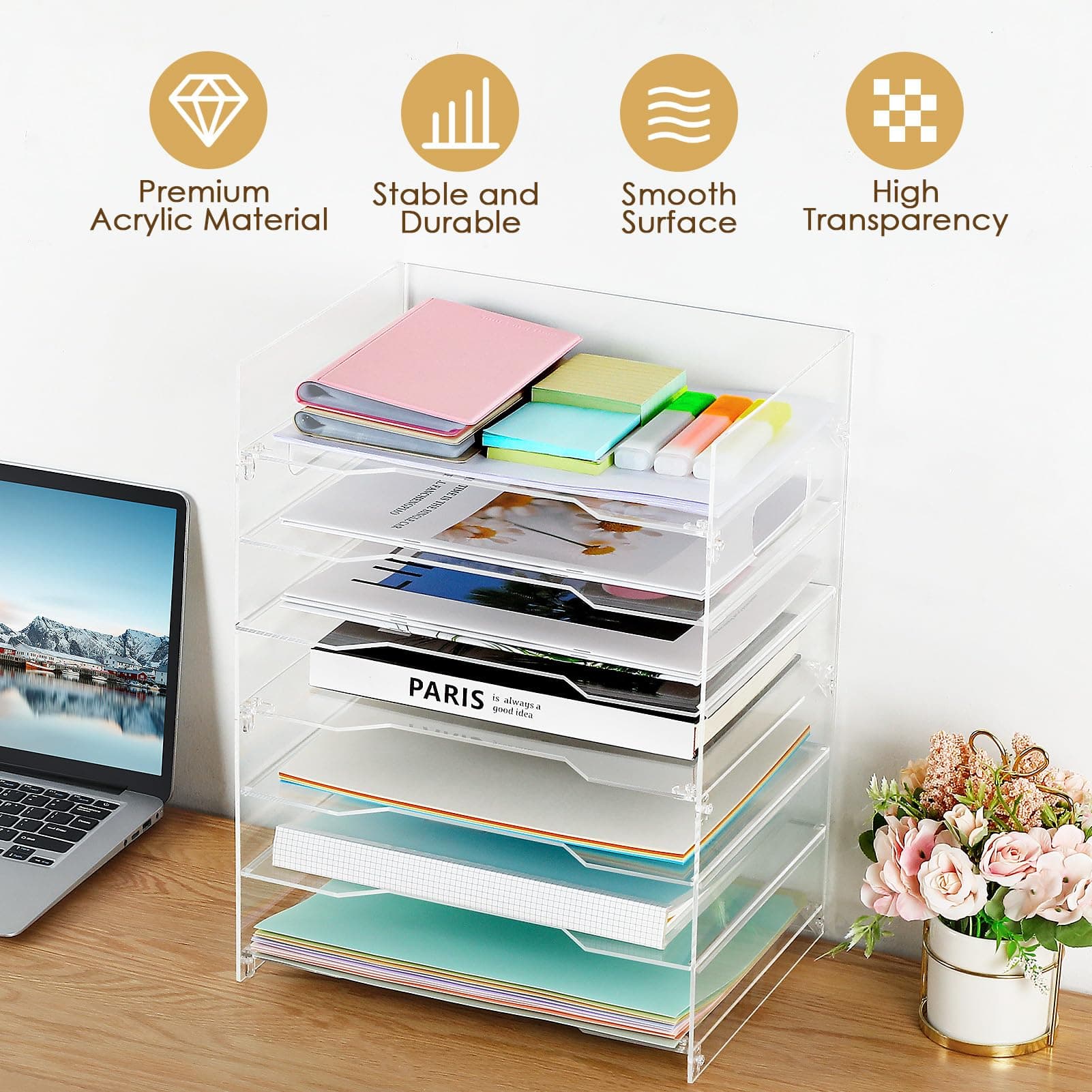 MaxGear 7 Tier Acrylic Paper Tray, Clear File Trays, Acrylic Clear Letter Tray O - Thumbnail 4