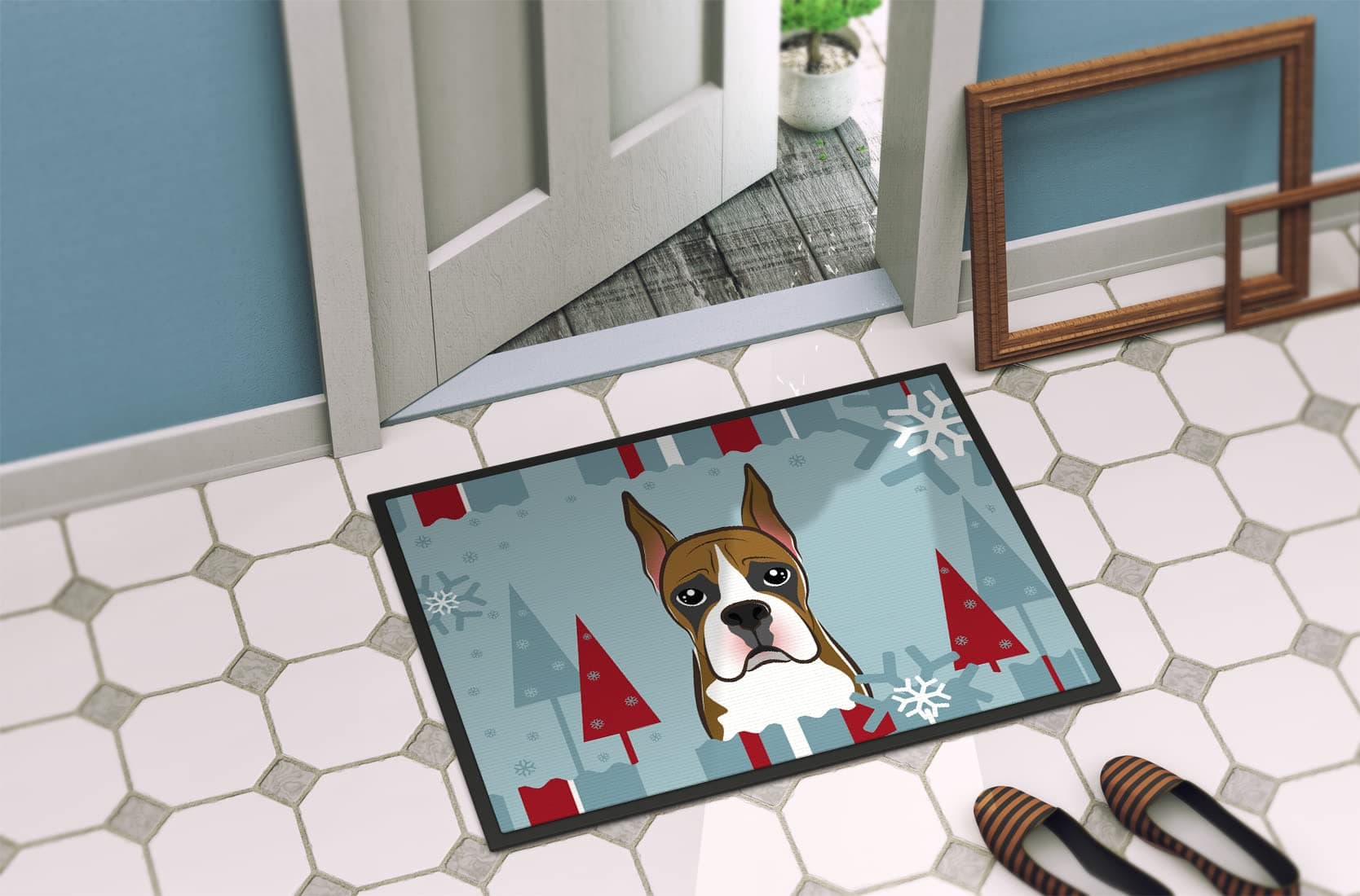 Caroline's Treasures BB1719JMAT Winter Holiday Boxer Doormat 24x36 Front Door Ma - Thumbnail 4