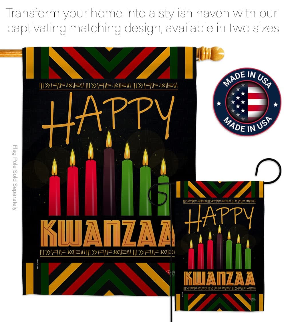 Breeze Decor Kwanzaa Greeting Garden Flag Set with Stand Winter Kinara Candles C - Thumbnail 4