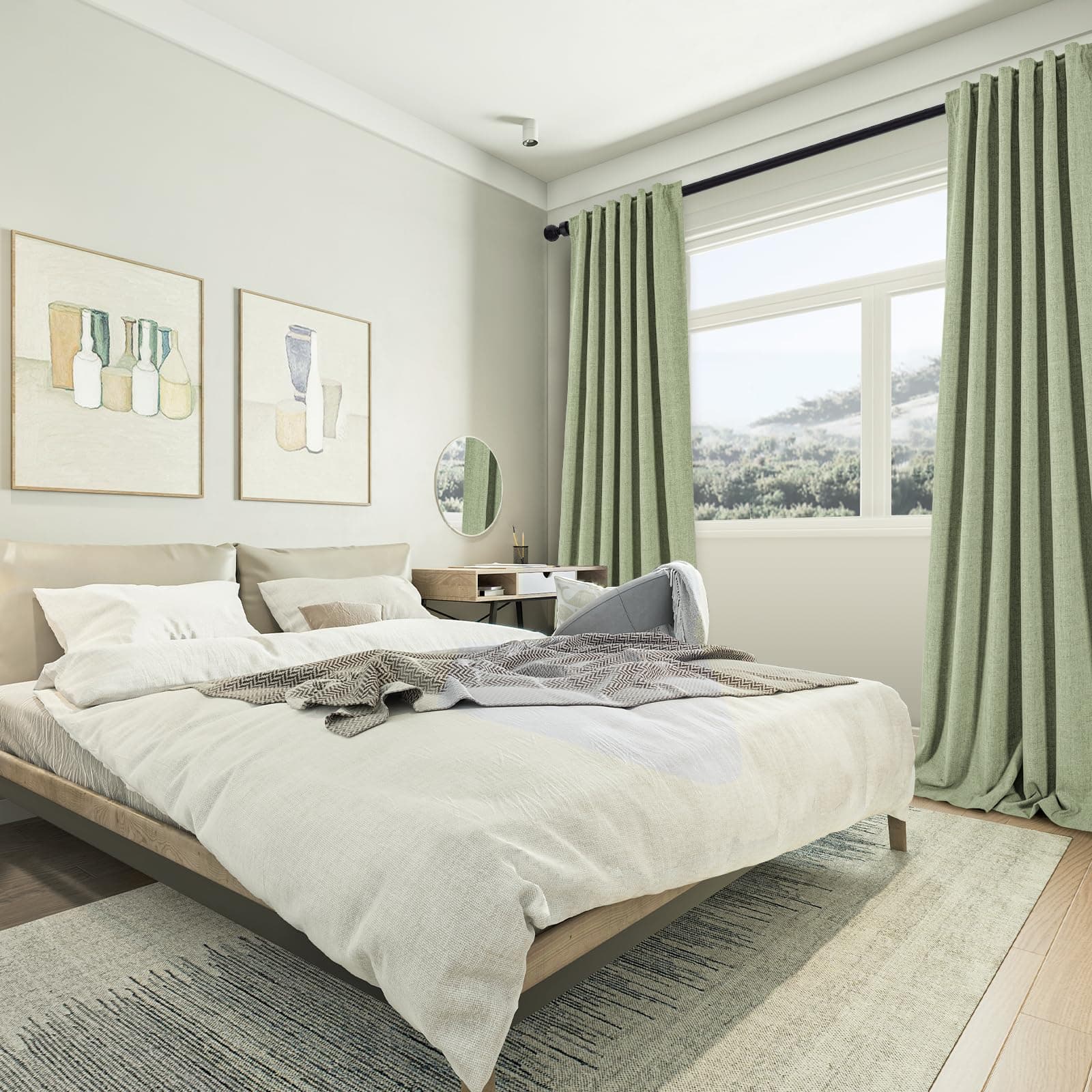 PANGSINNE 100% Blackout Curtains for Bedroom, Pair of Energy Smart & Noise Block - Thumbnail 5