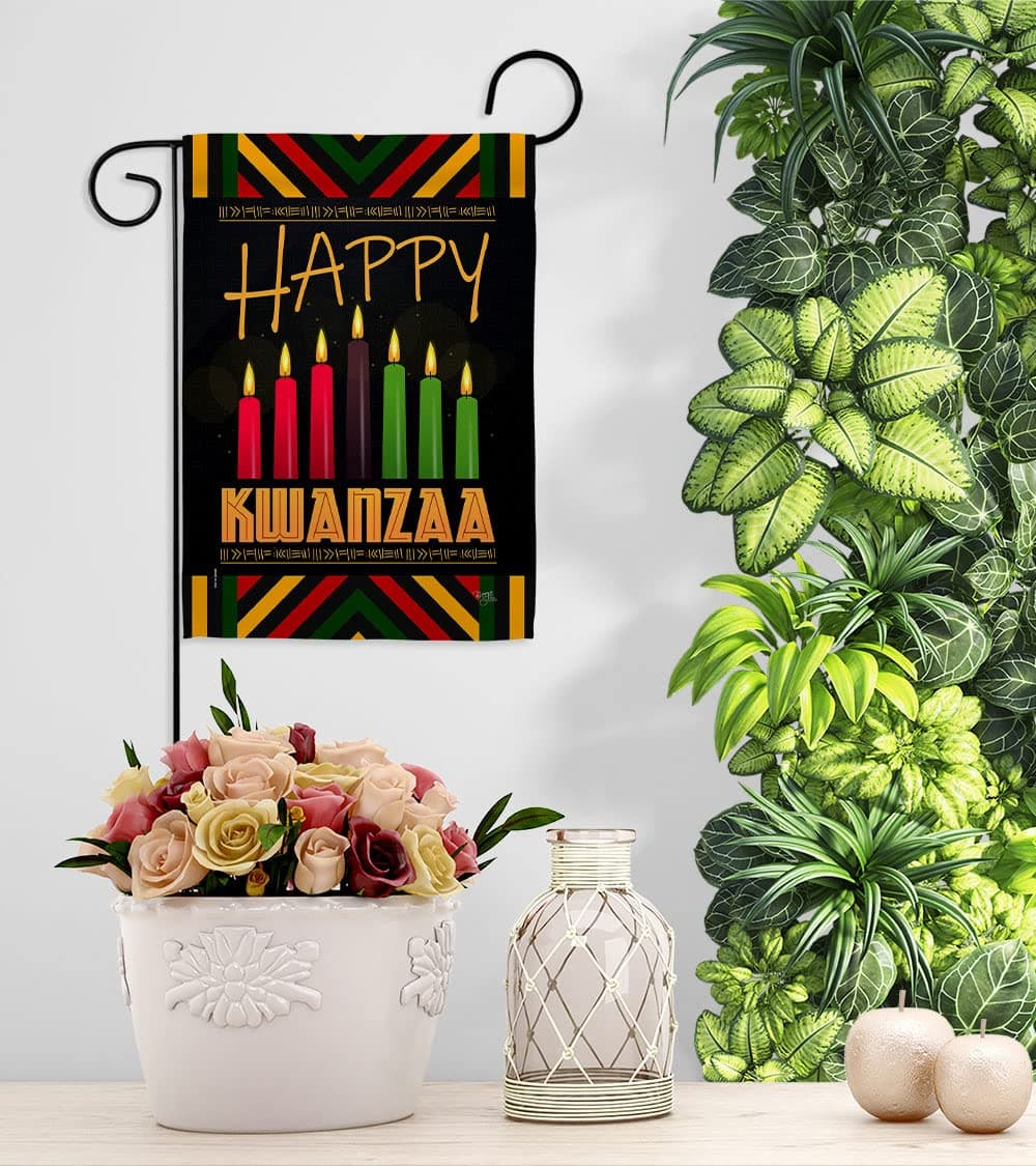 Breeze Decor Kwanzaa Greeting Garden Flag Set with Stand Winter Kinara Candles C - Thumbnail 9