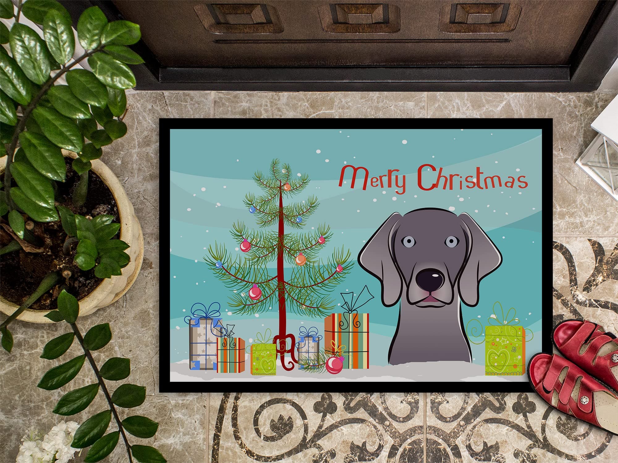 Caroline's Treasures BB1603JMAT Christmas Tree and Weimaraner Doormat 24x36 Fron - Thumbnail 3