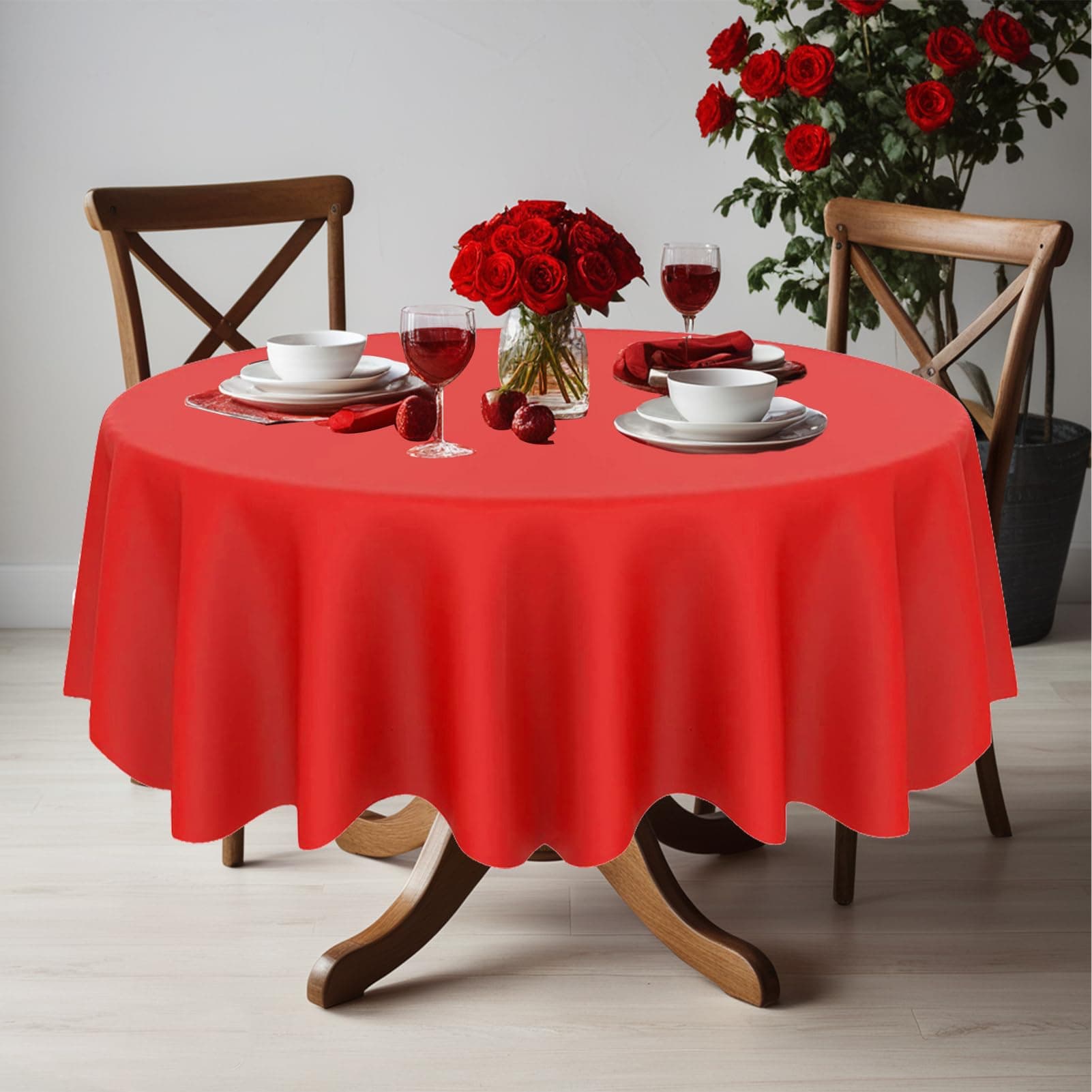 CIEOVO 12 Pcs Valentine's Day Plastic Tablecloths, Disposable Round Red Pink Tab - Thumbnail 5