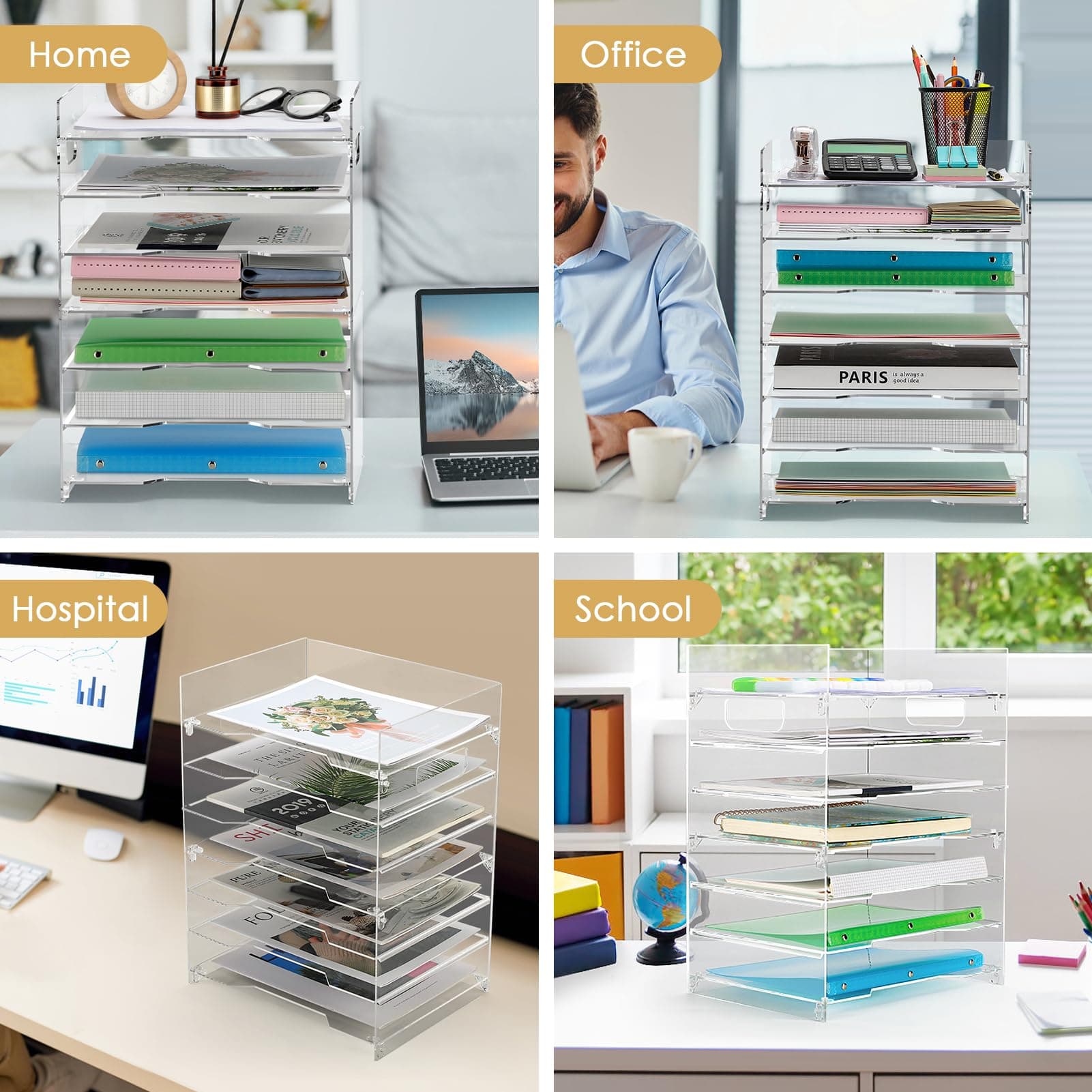 MaxGear 7 Tier Acrylic Paper Tray, Clear File Trays, Acrylic Clear Letter Tray O - Thumbnail 8