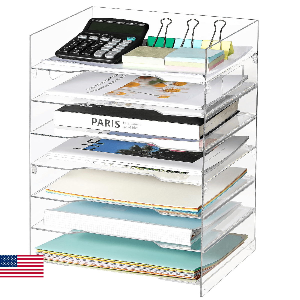 MaxGear 7 Tier Acrylic Paper Tray, Clear File Trays, Acrylic Clear Letter Tray O - Image 1