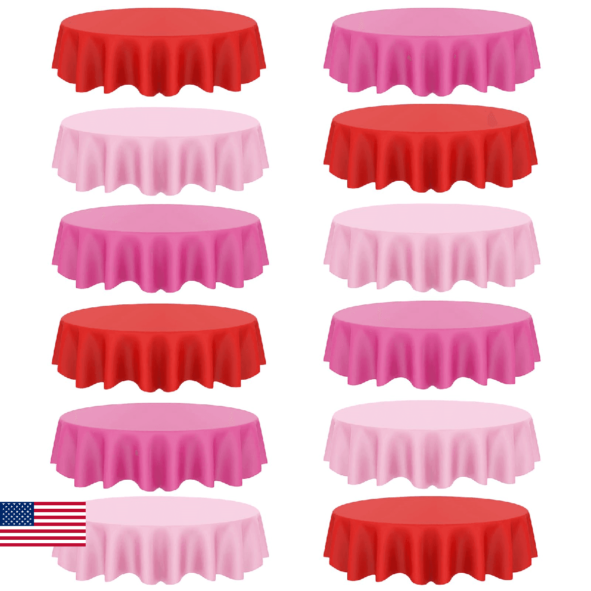 CIEOVO 12 Pcs Valentine's Day Plastic Tablecloths, Disposable Round Red Pink Tab - Image 1