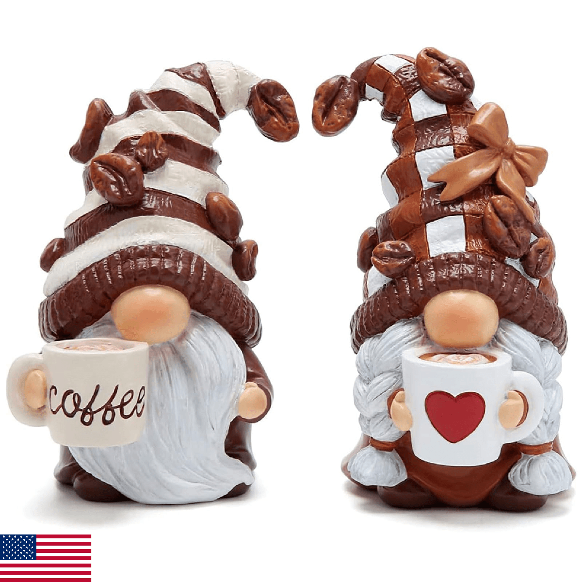 Hodao Gnomes Figurines 2PCS Coffee Dwarf Coffee Bar Decoration Accessories Sprin - Image 1