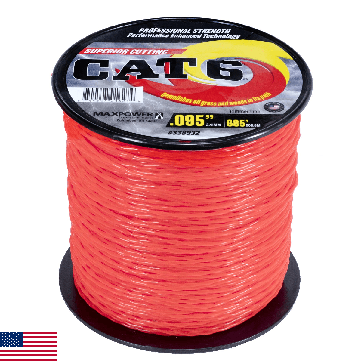 MaxPower 338932 0.095-in. x 685-ft. CAT6 Twisted Trimmer Line, Orange - Image 1