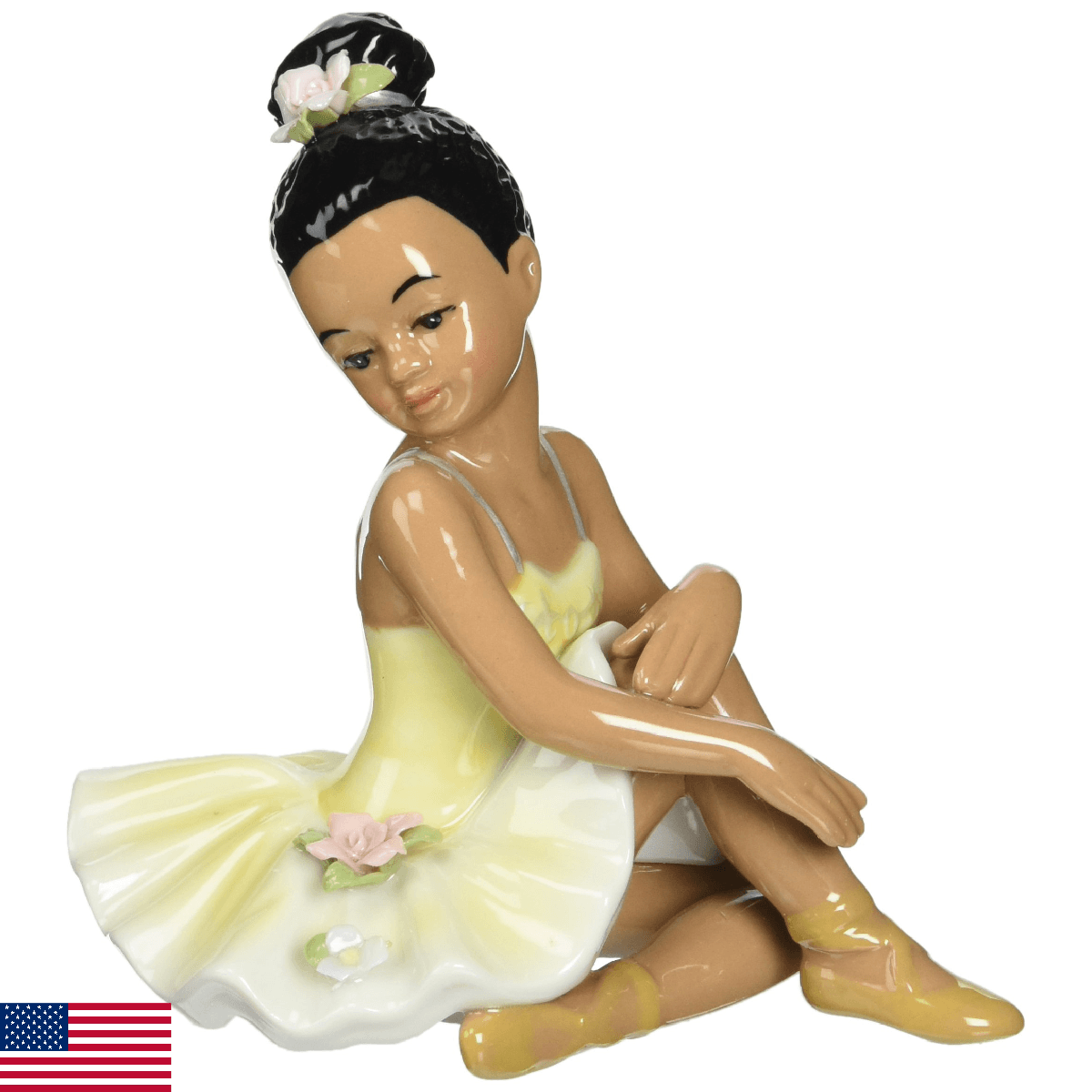Cosmos 10123 Fine Porcelain African American Ballerina in Yellow Dress Figurine, - Image 1