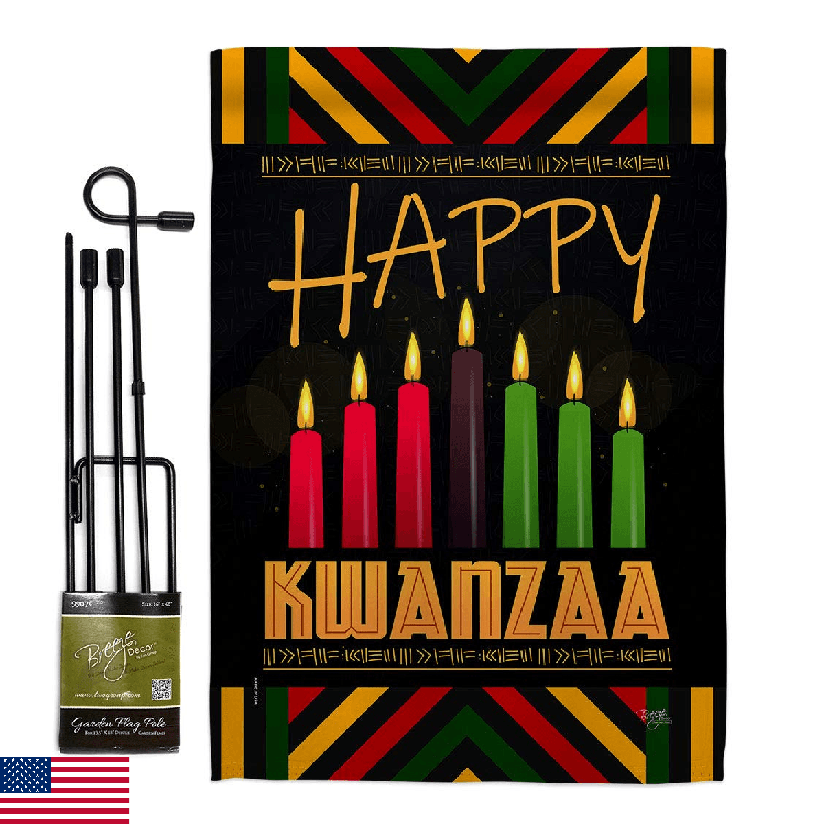 Breeze Decor Kwanzaa Greeting Garden Flag Set with Stand Winter Kinara Candles C - Image 1