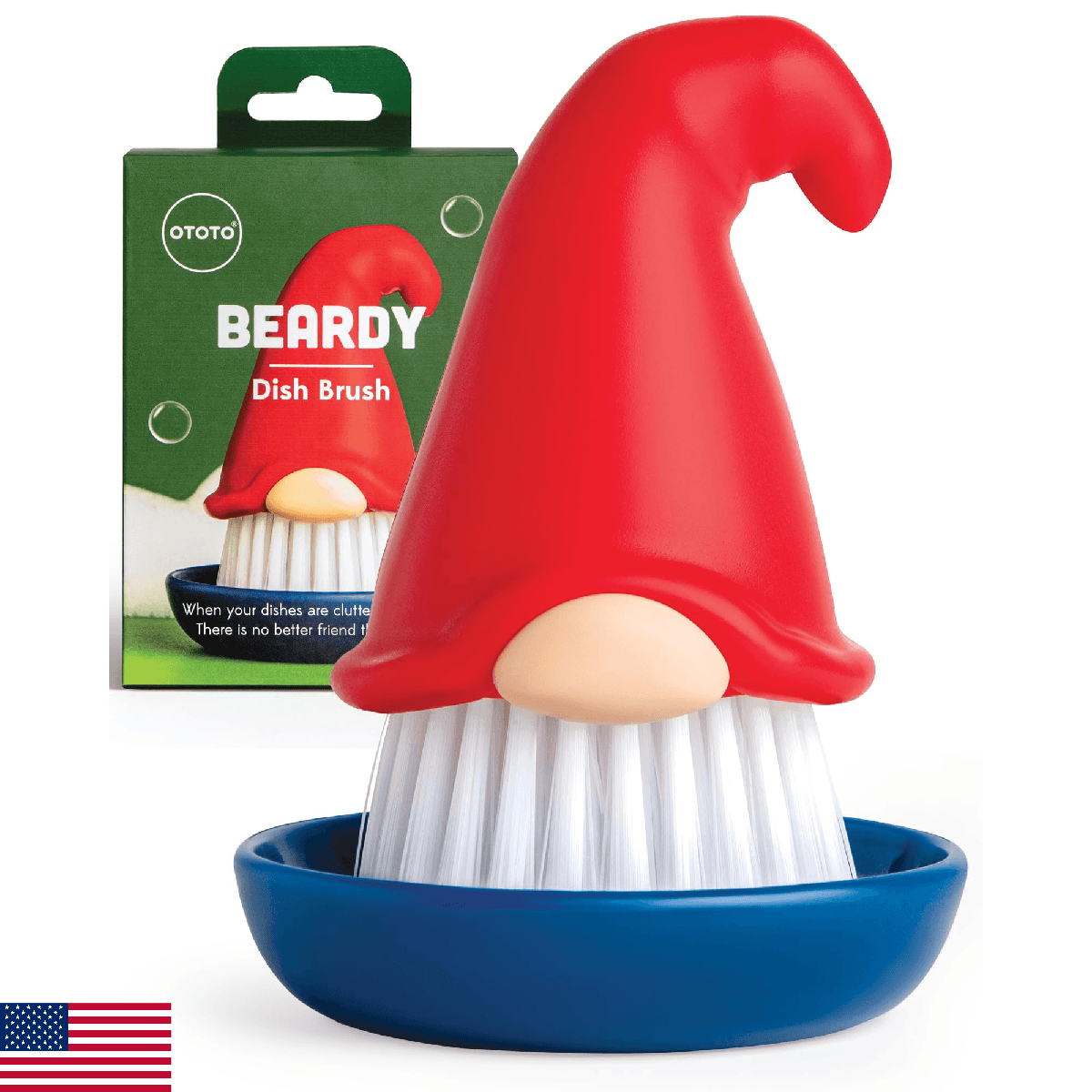 New! Beardy Gnome Dish Brush by Ototo - Dish Scrub Brush, Gnomes, Quirky Gifts, - Image 1