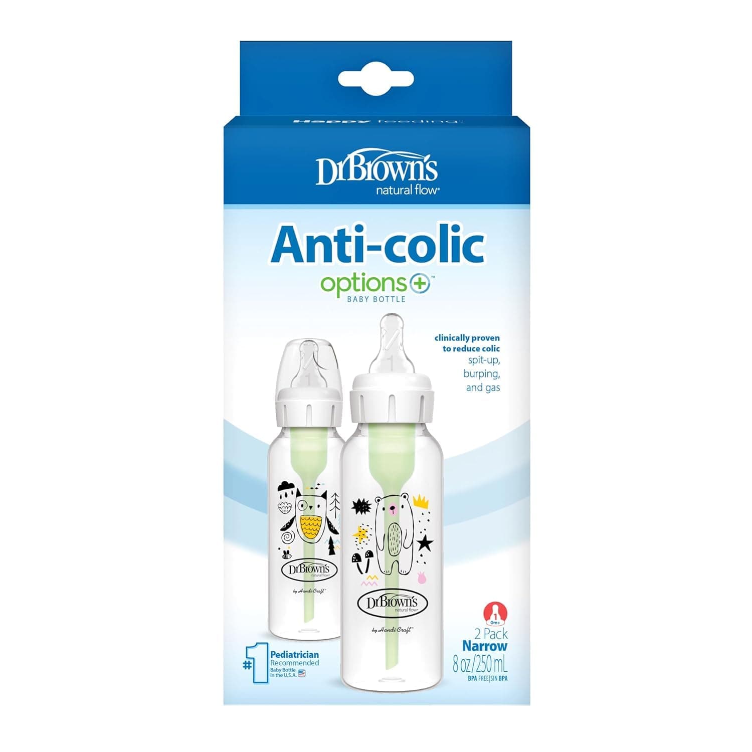Dr. Brown's Natural Flow Anti-Colic Options+ Narrow Baby Bottle, 8 oz/250 mL, wi - Thumbnail 8