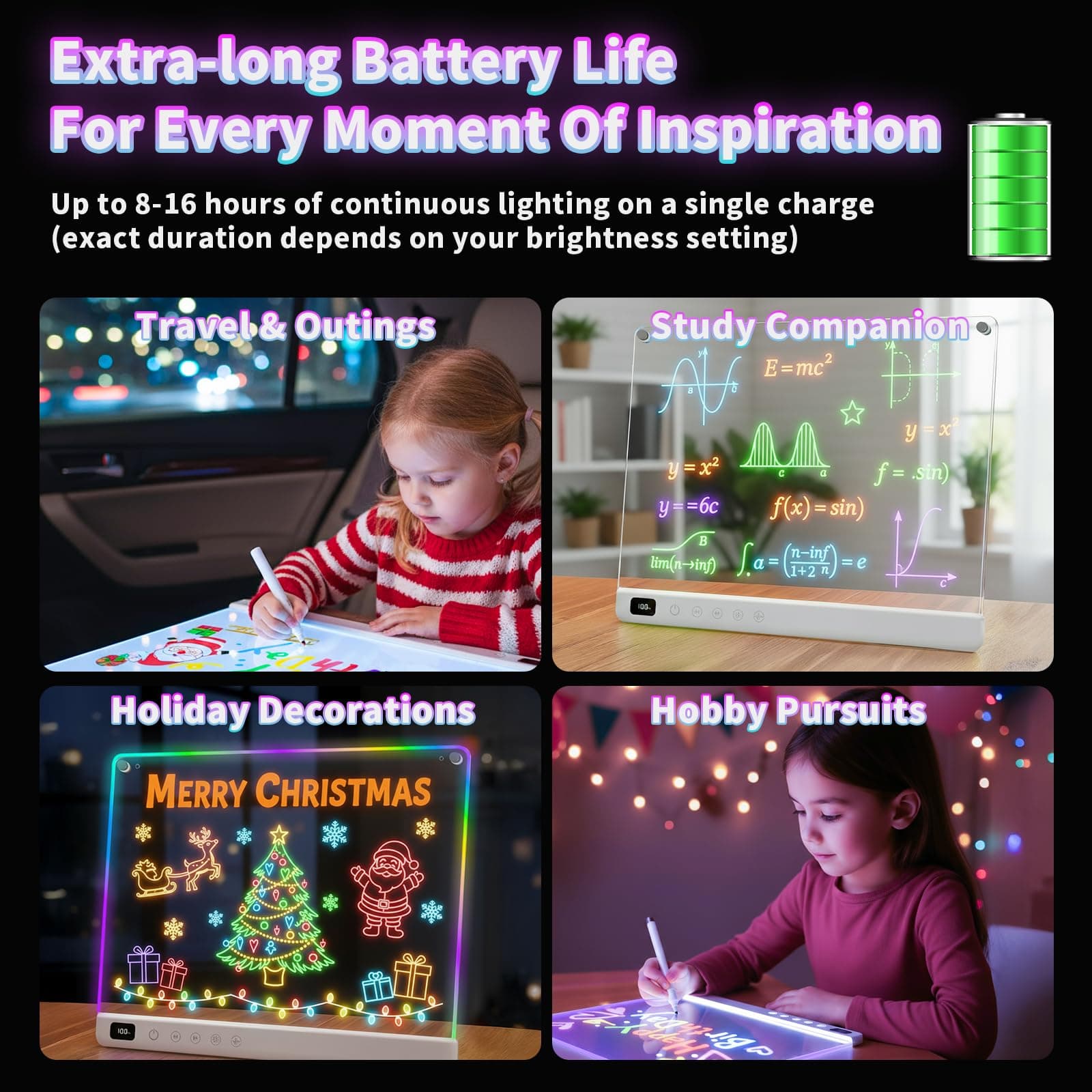 Lumiboard Led Drawing Board with 13 Light Effects, 13.7"x10" Rechargeable Glow D - Thumbnail 5