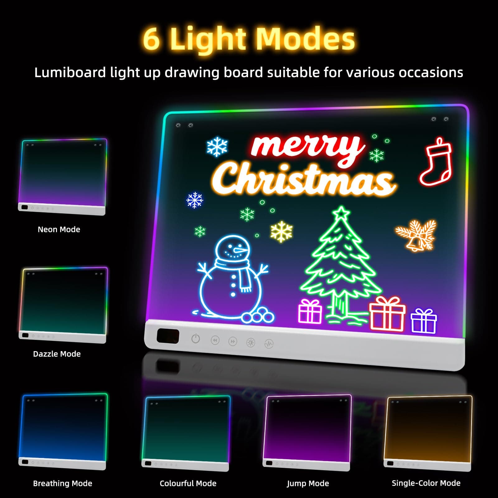 Lumiboard Led Drawing Board with 13 Light Effects, 13.7"x10" Rechargeable Glow D - Thumbnail 3