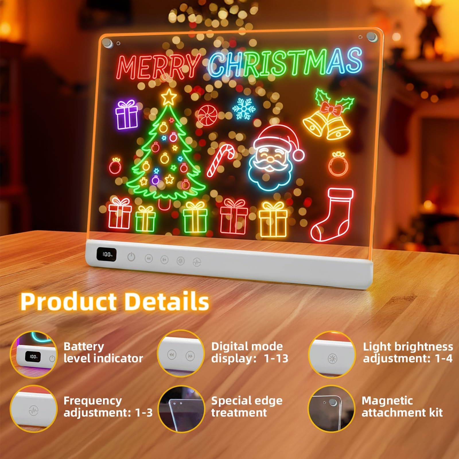 Lumiboard Led Drawing Board with 13 Light Effects, 13.7"x10" Rechargeable Glow D - Thumbnail 4