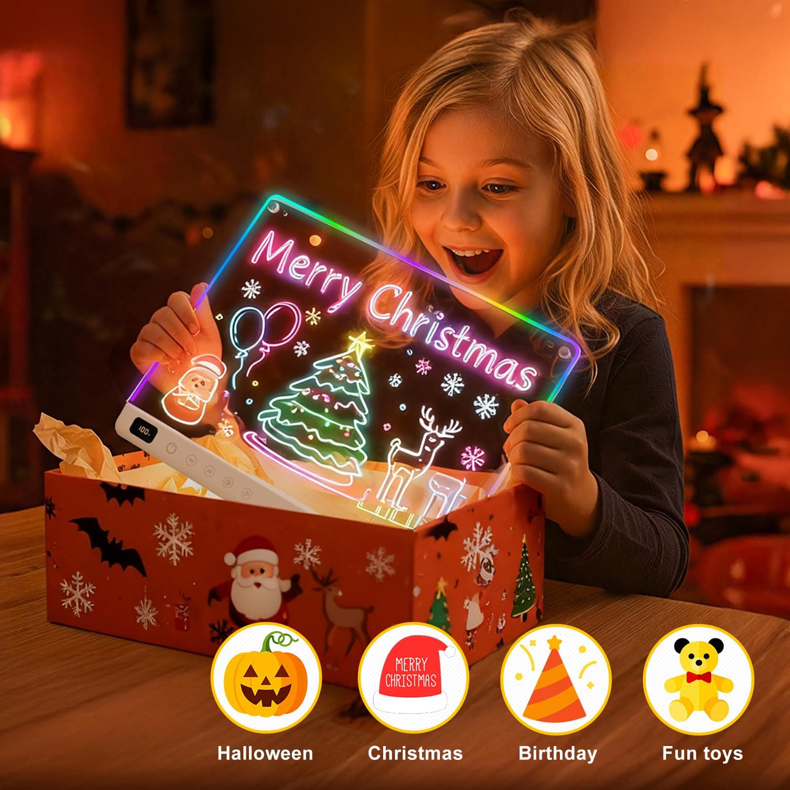 Lumiboard Led Drawing Board with 13 Light Effects, 13.7"x10" Rechargeable Glow D - Thumbnail 8