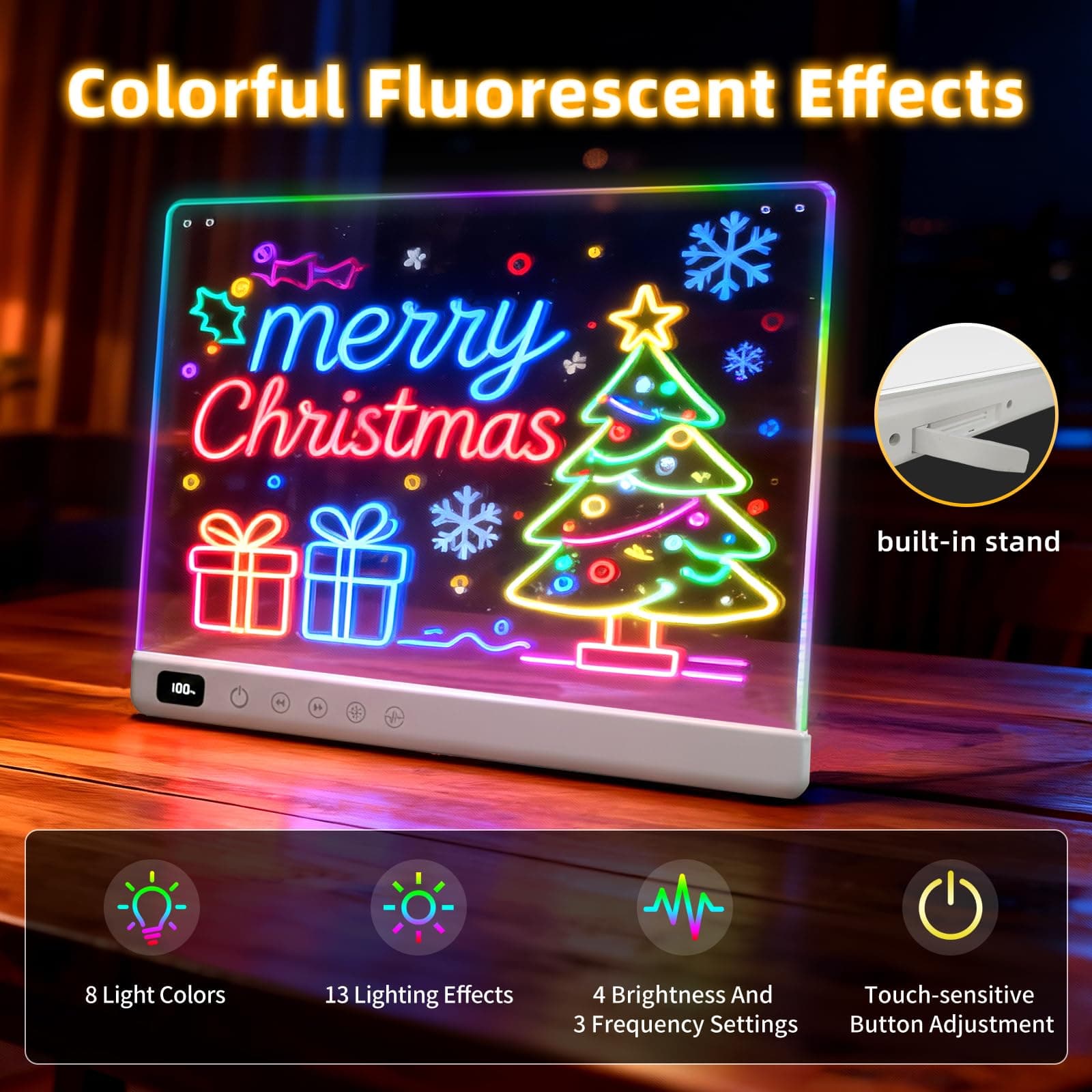Lumiboard Led Drawing Board with 13 Light Effects, 13.7"x10" Rechargeable Glow D - Thumbnail 7