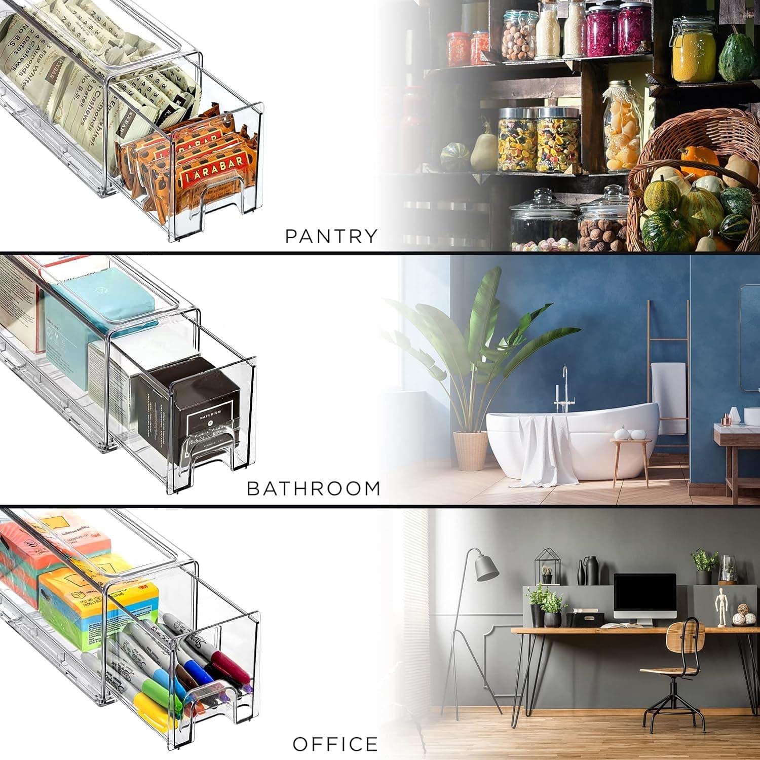 Sorbus Small Clear Stackable Storage Drawers, Plastic Storage Drawers with Handl - Thumbnail 6