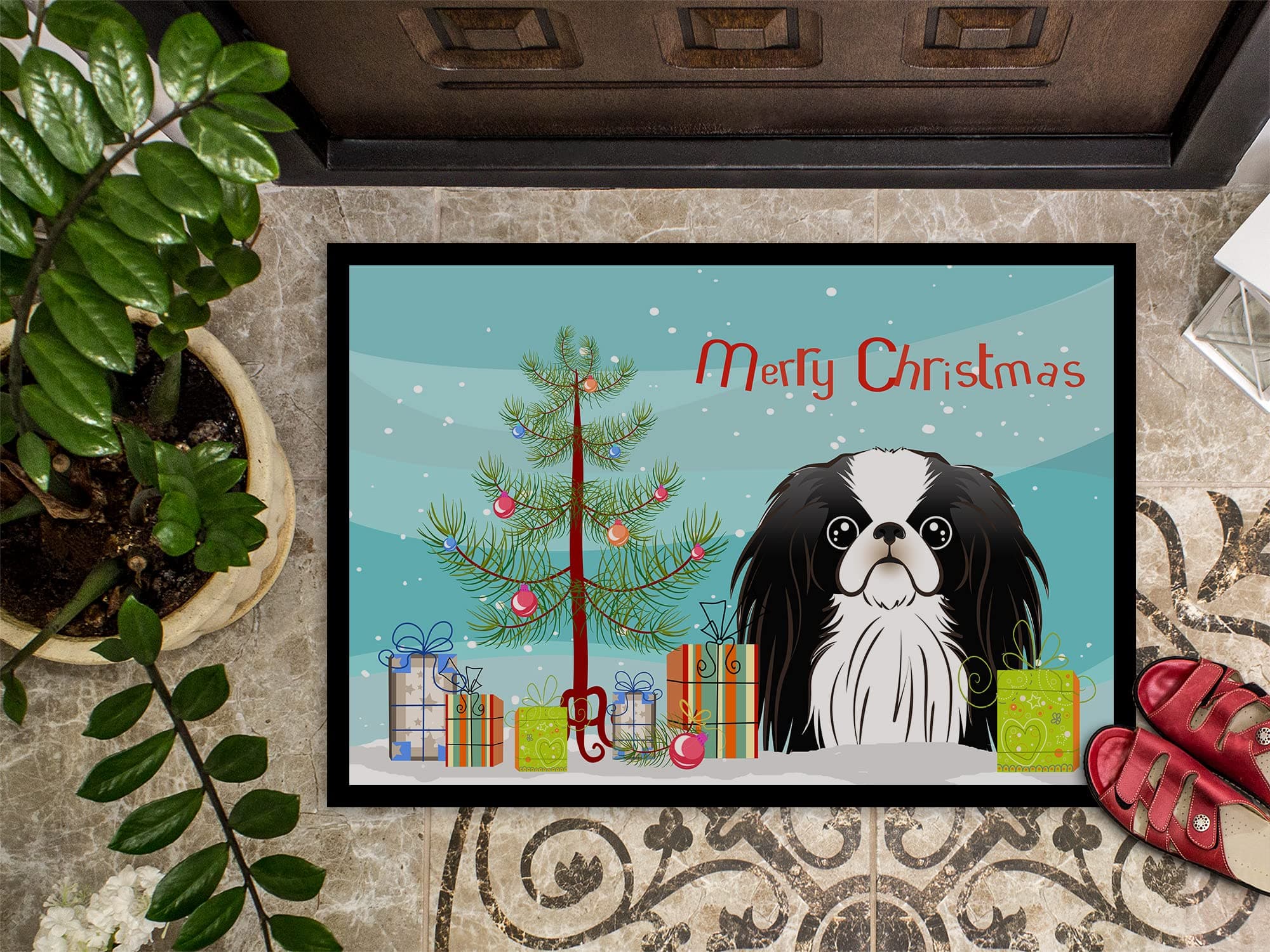 Caroline's Treasures BB1602JMAT Christmas Tree and Japanese Chin Doormat 24x36 F - Thumbnail 3