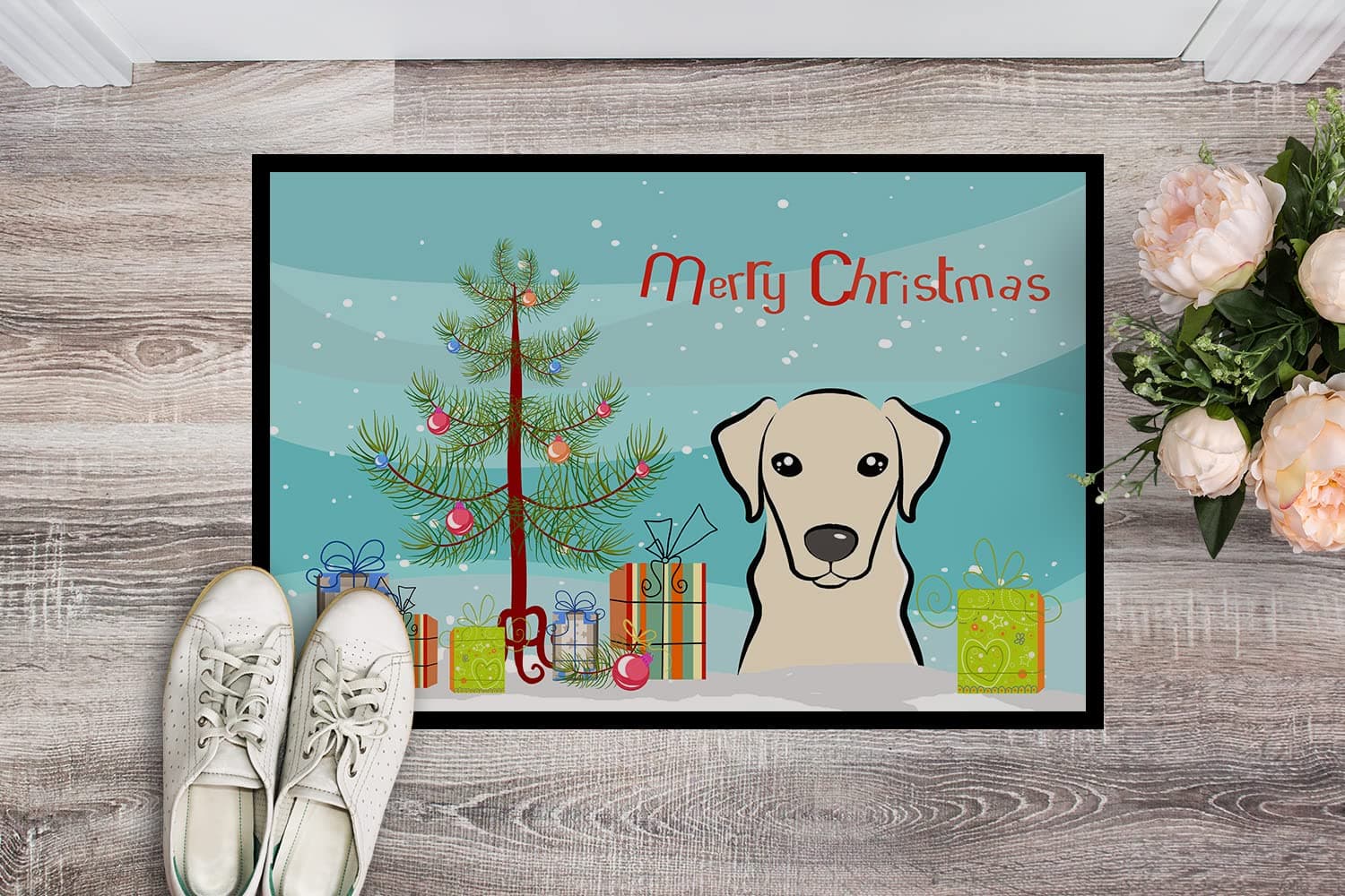 Caroline's Treasures BB1594MAT Christmas Tree and Yellow Labrador Doormat 18x27 - Thumbnail 3