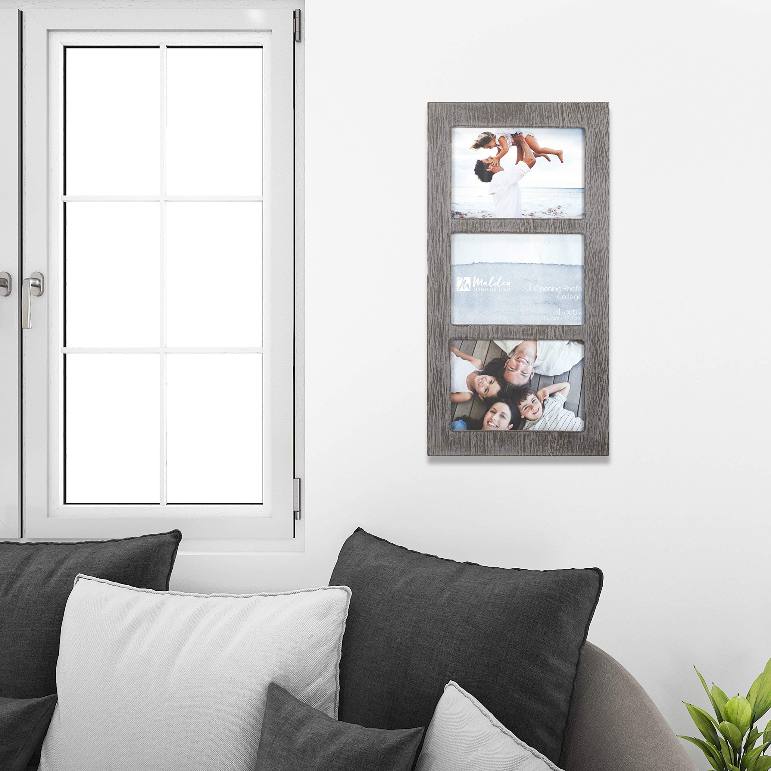 Malden International Designs 4x6 3 Opening Distressed Gray Collage Frame - Thumbnail 3