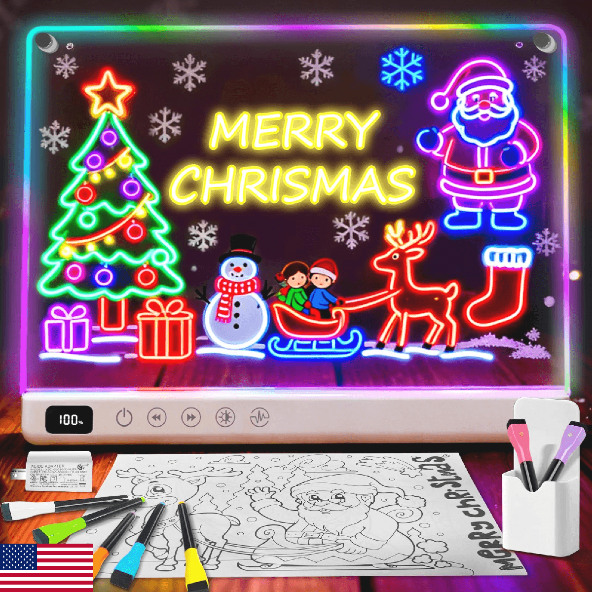 Lumiboard Led Drawing Board with 13 Light Effects, 13.7"x10" Rechargeable Glow D - Image 1