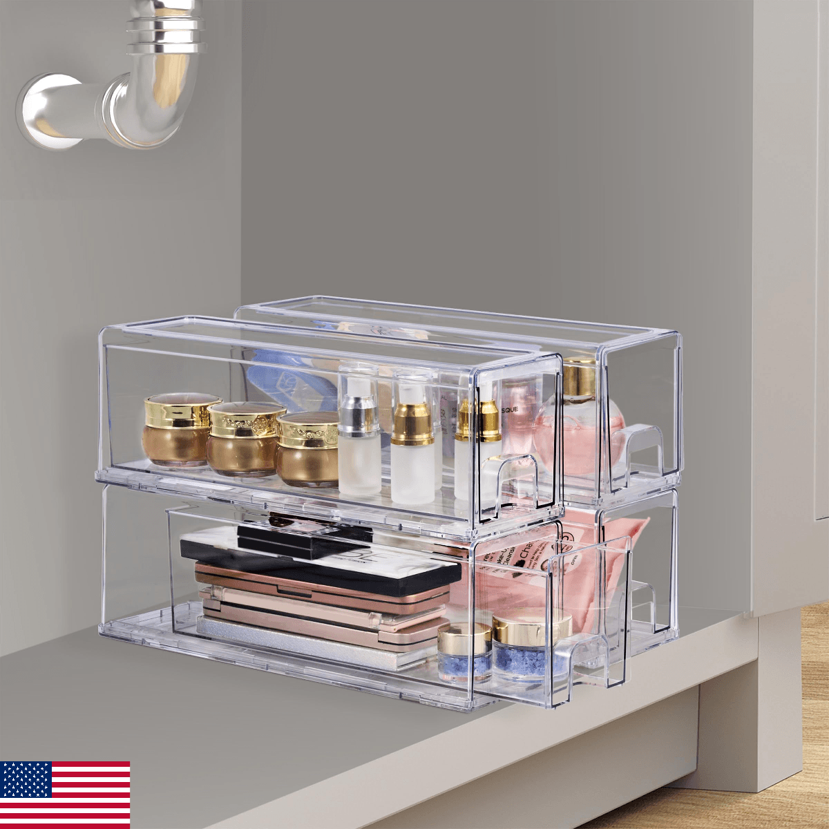 Sorbus Small Clear Stackable Storage Drawers, Plastic Storage Drawers with Handl - Image 1