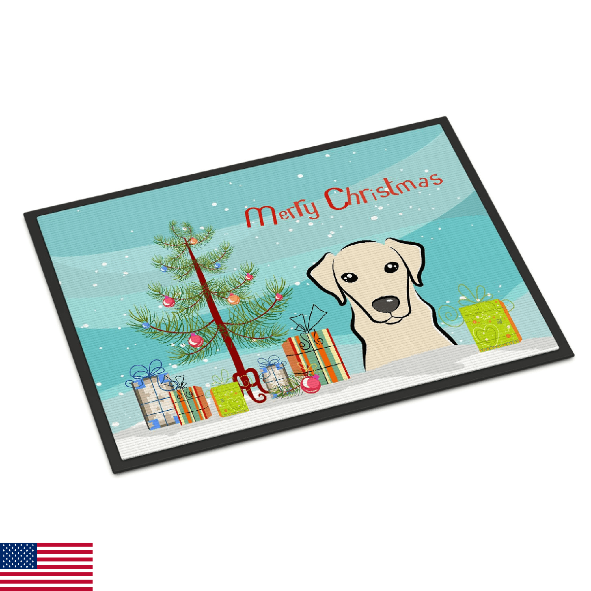 Caroline's Treasures BB1594MAT Christmas Tree and Yellow Labrador Doormat 18x27 - Image 1
