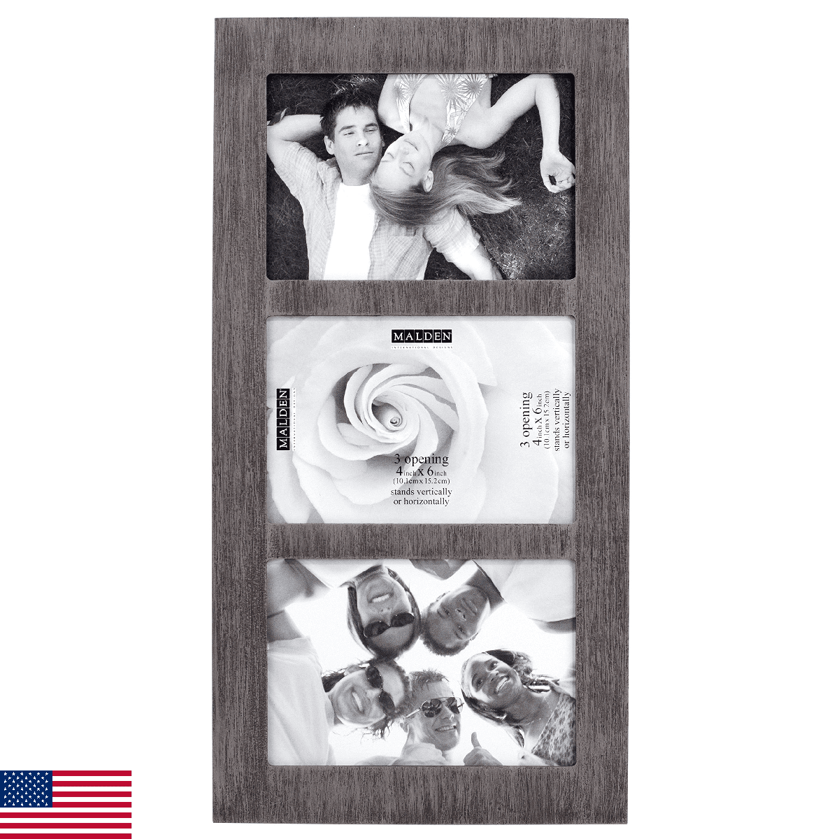 Malden International Designs 4x6 3 Opening Distressed Gray Collage Frame - Image 1