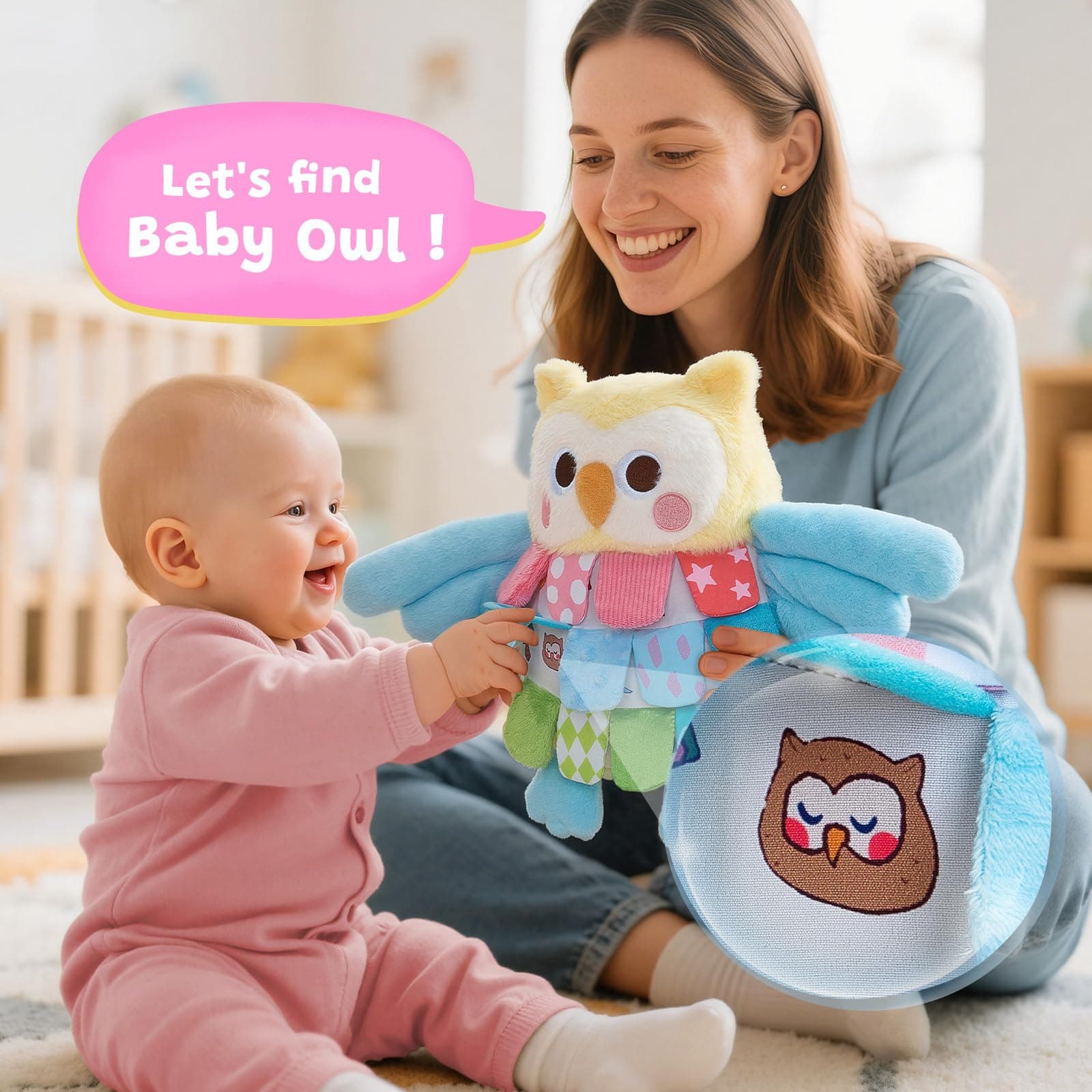 JoyCat Sensory Owl Stuffed Animal Plush, 13'' Montessori Baby Toy for 0-12 Month - Thumbnail 8