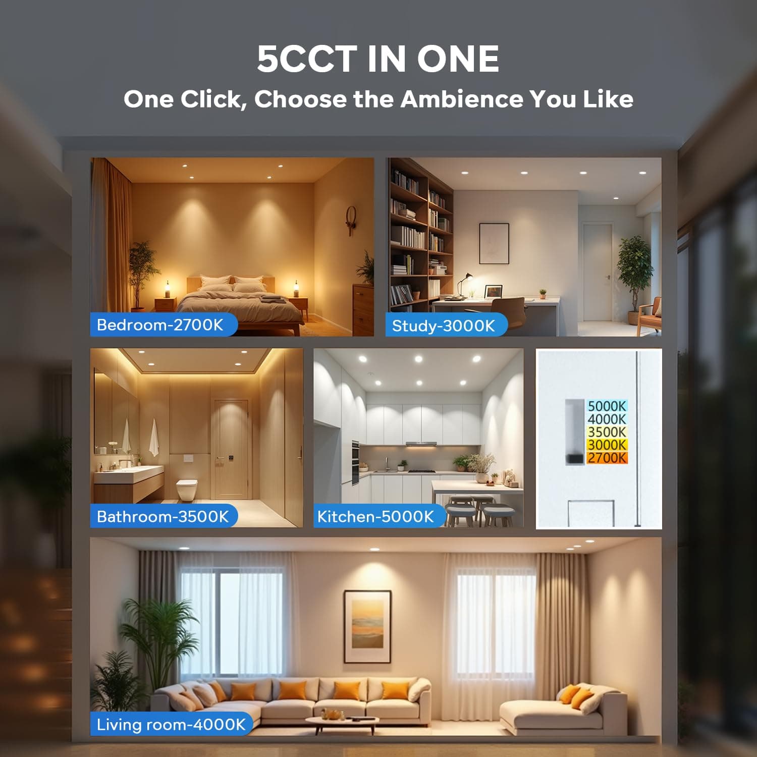 LVWIT Recessed Lighting 4 Inch, Ultra-Thin LED Ceiling Lights 800LM 2700K-5000K - Thumbnail 3