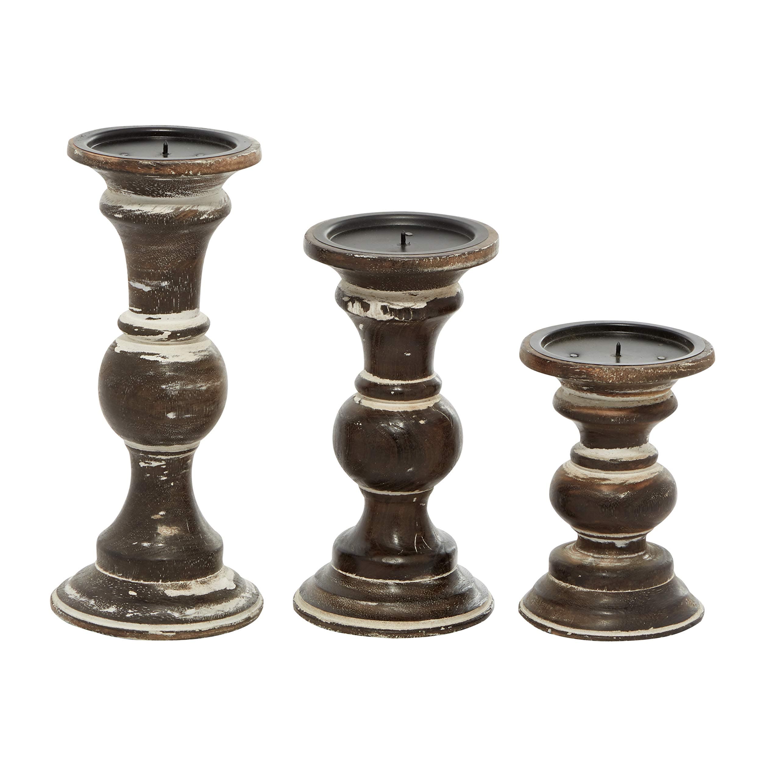 Deco 79 Wood Candle Holder Set 3 6 8 10 inches Dark Brown - Thumbnail 3