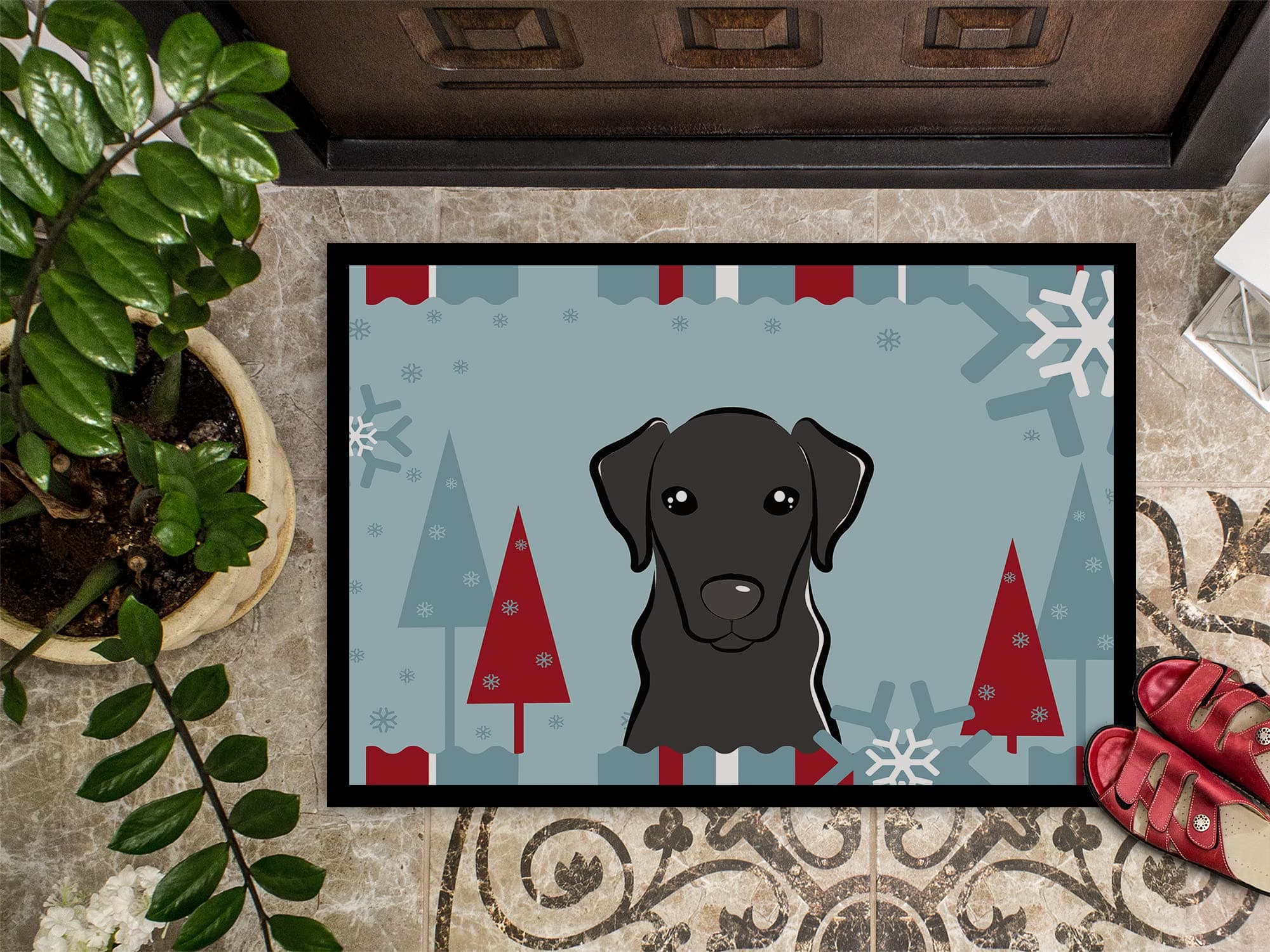 Caroline's Treasures BB1731MAT Winter Holiday Black Labrador Doormat 18x27 Front - Thumbnail 3