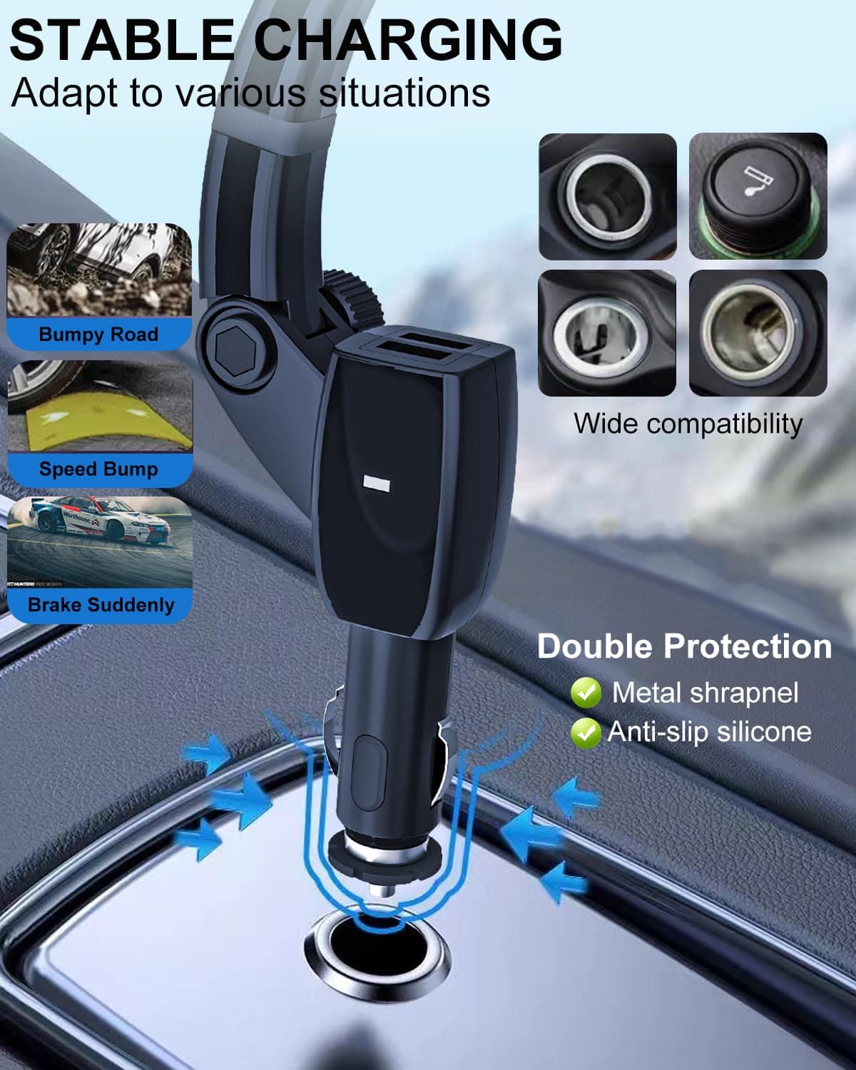 Kolasels Cigarette Lighter Phone Holder Car Mount Charger [Dual USB Fast Chargin - Thumbnail 5