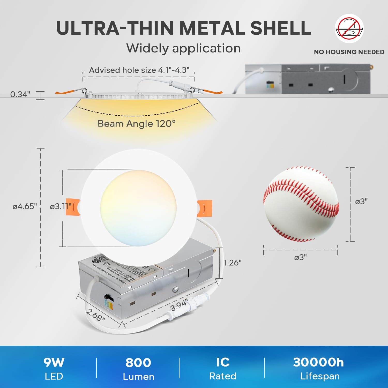 LVWIT Recessed Lighting 4 Inch, Ultra-Thin LED Ceiling Lights 800LM 2700K-5000K - Thumbnail 2