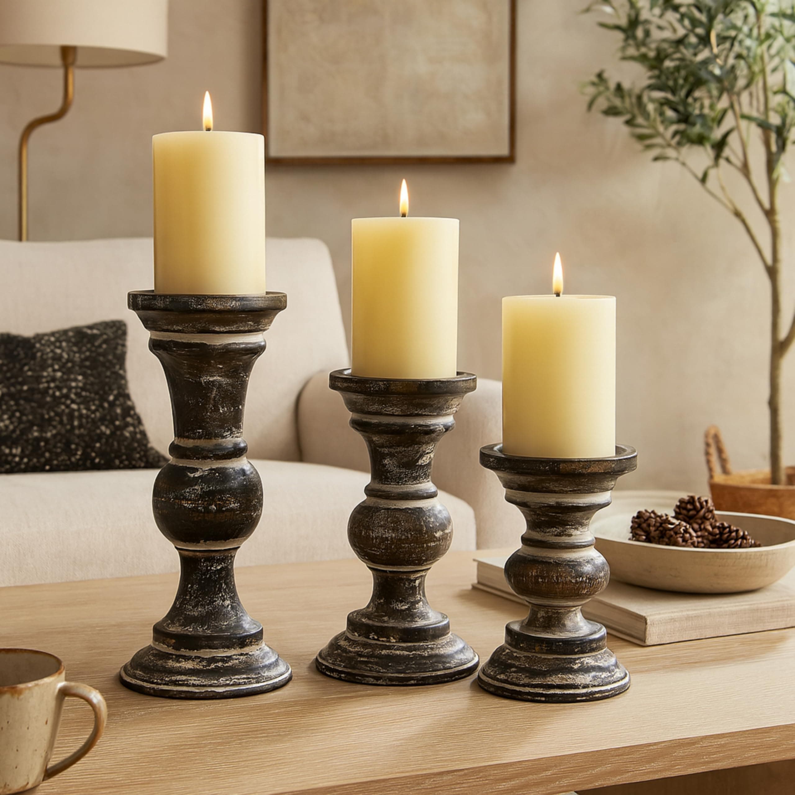 Deco 79 Wood Candle Holder Set 3 6 8 10 inches Dark Brown - Thumbnail 9