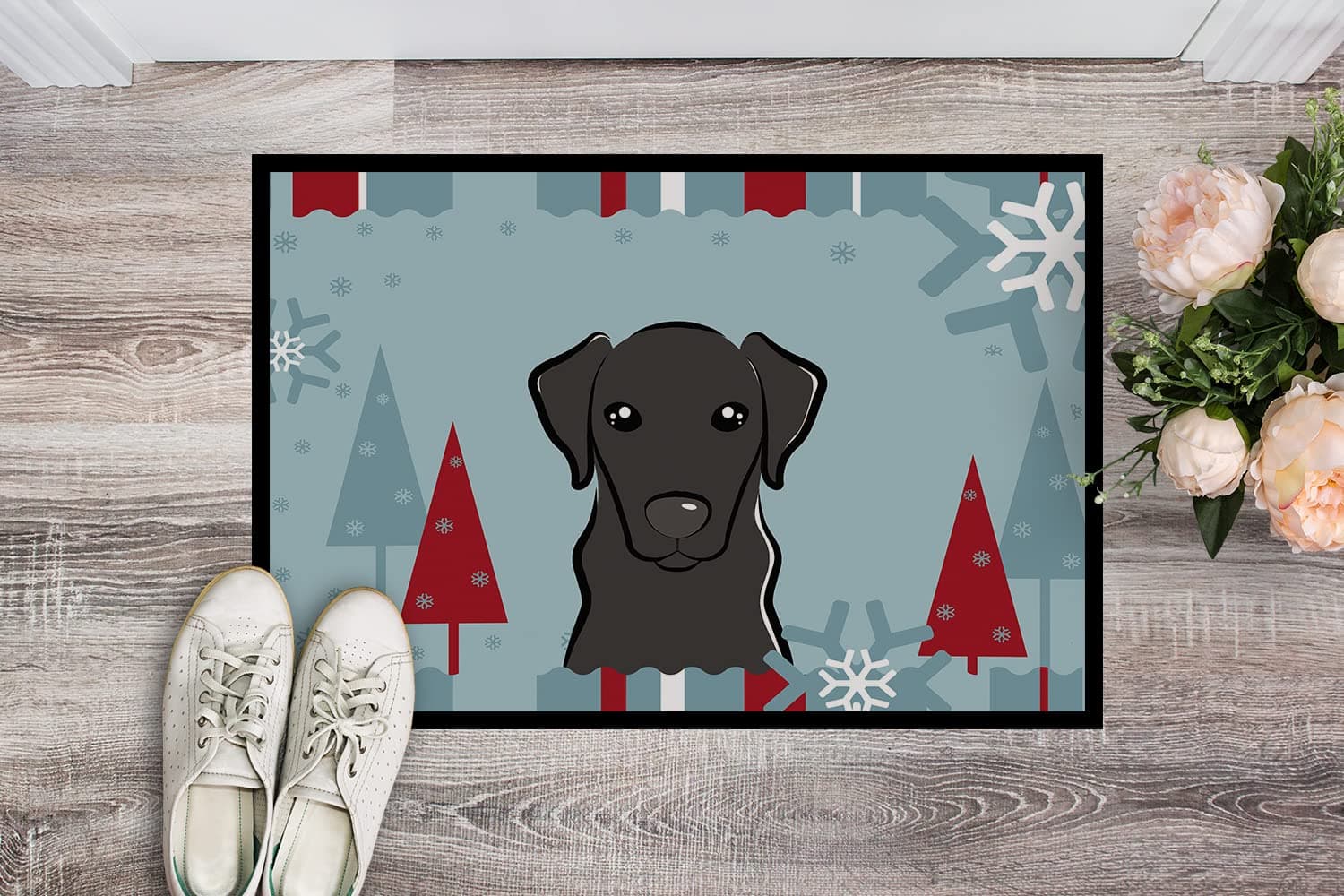 Caroline's Treasures BB1731MAT Winter Holiday Black Labrador Doormat 18x27 Front - Thumbnail 2
