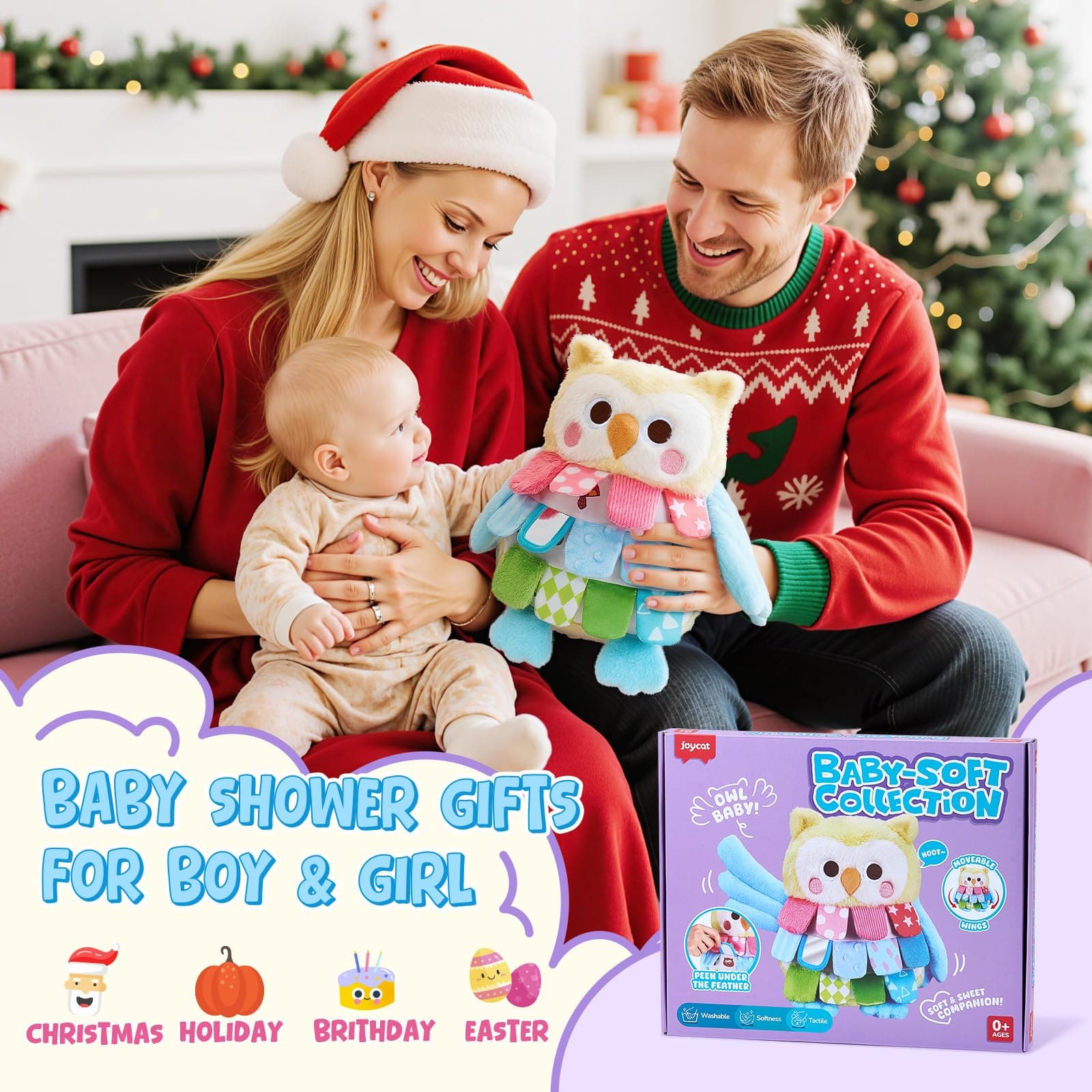 JoyCat Sensory Owl Stuffed Animal Plush, 13'' Montessori Baby Toy for 0-12 Month - Thumbnail 9