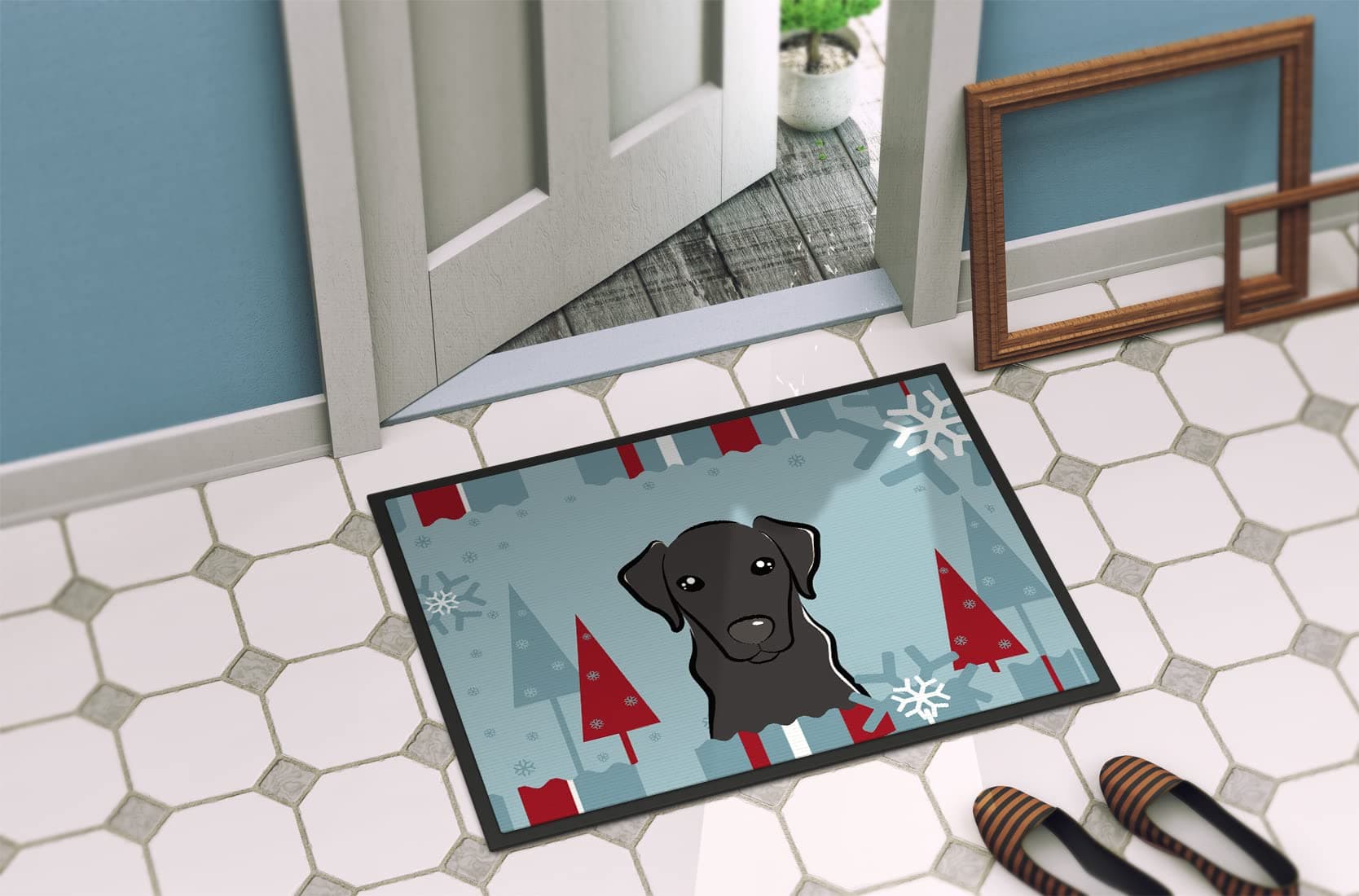 Caroline's Treasures BB1731MAT Winter Holiday Black Labrador Doormat 18x27 Front - Thumbnail 4