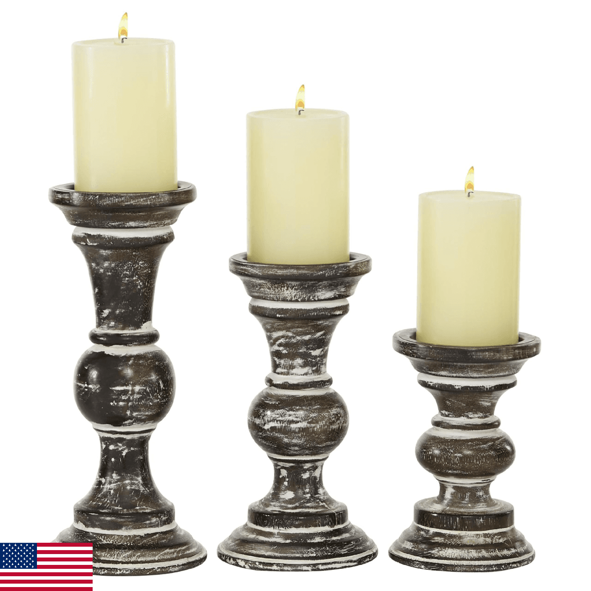 Deco 79 Wood Candle Holder Set 3 6 8 10 inches Dark Brown - Image 1