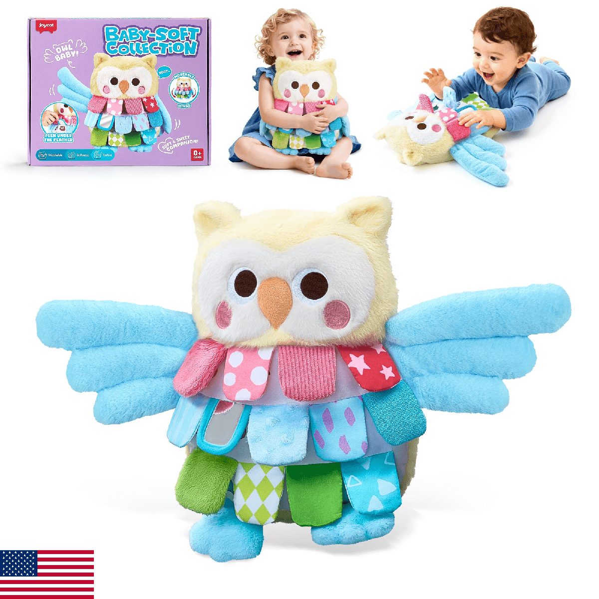 JoyCat Sensory Owl Stuffed Animal Plush, 13'' Montessori Baby Toy for 0-12 Month - Image 1